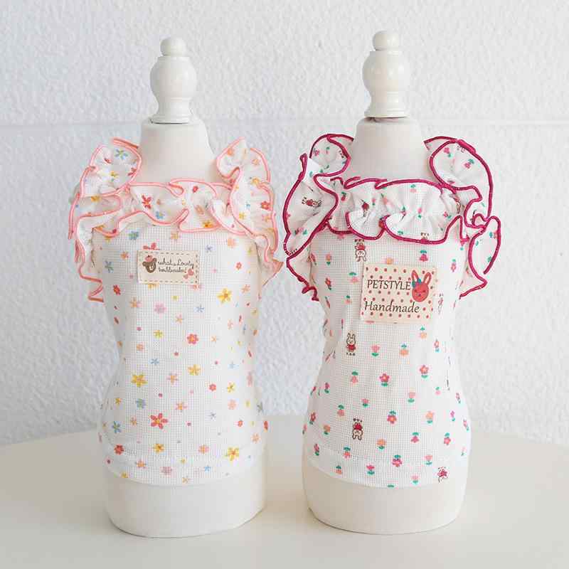 犬服 猫服 ペット服 春夏 小花柄 フリル かわいい コットン ピンク3