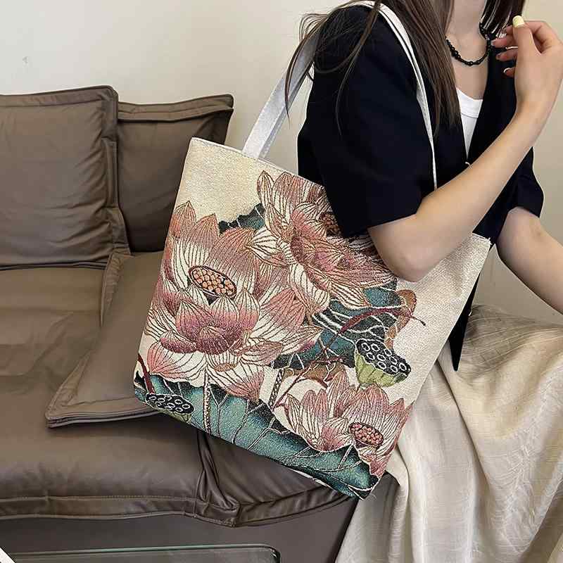 Rakuten - トートバッグ レディース 大容量 帆布 キャンバス 刺繡 刺繍 縦型 学生 通勤 通学 レッスンバッグ 習い事バッグ カジュアル おしゃれ かわいい 花柄 孔雀柄3