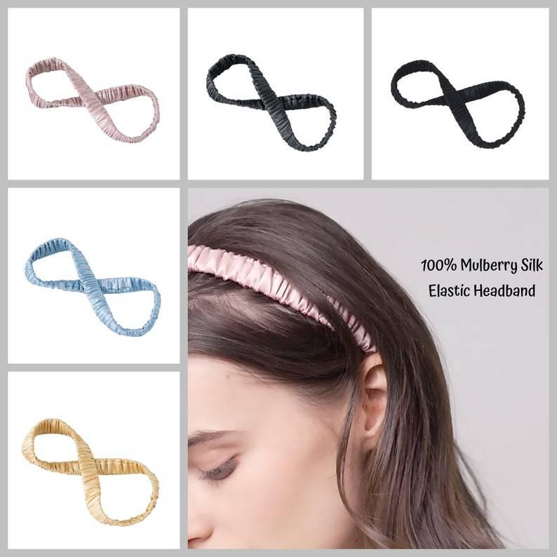 ヘアバンド レディース シルク100% 桑蚕糸 洗顔用 ヘアアクセサリー 髪留め 伸縮性 韓国風 オフピンク ブラック シャンパンゴールド コーヒー色