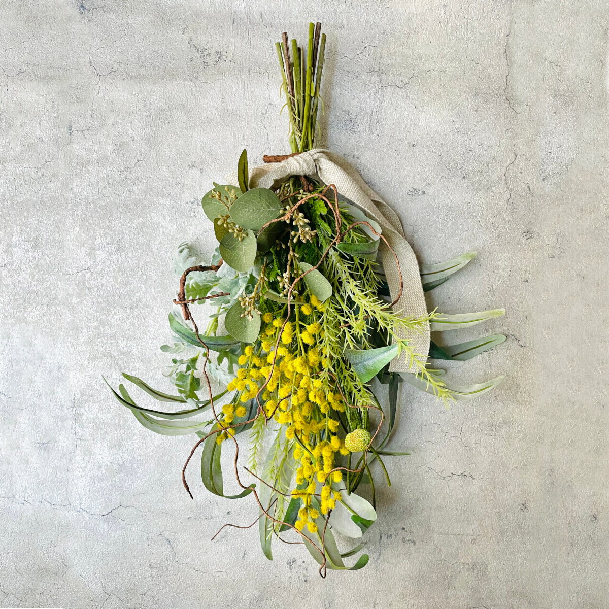 スワッグ ミモザ アーティフィシャル フラワー ベリー イエロー 花束 造花 お洒落 壁掛け インテリア ナチュラル ボリューム 飾り ブーケ カフェ 店舗 装飾 ディスプレイ ナチュラル エレガント ヨーロピアン 送料無料