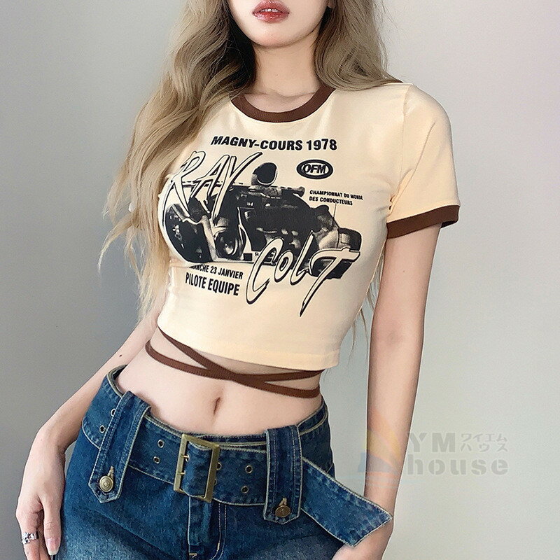 ショート丈トップス レディース カットソー 半袖Tシャツ ダンス衣装 セクシー ヘソ出し ストリート ヒップホップ イベント 大人ダンス 衣装 韓国 ファッション おしゃれ