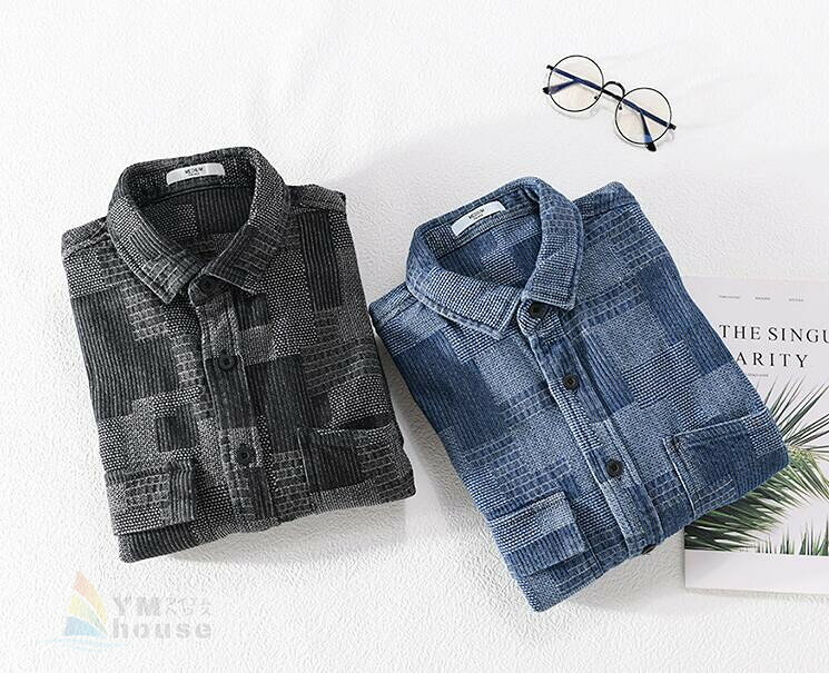 デニムシャツ メンズ カジュアルシャツ 長袖シャツ デニム トップス 幾何柄 ワークシャツ 春服 秋服 シャツ デニムシャツ メンズファション感 長袖シャツ アメカジ お兄系 おしゃれ ブラック ブルー