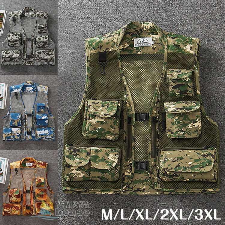 メンズベスト メッシュベスト 迷彩柄 登山服 お釣り メンズファション アウトドアウェア フィッシングベスト カメラマン メンズトップス 春夏秋 おしゃれ 父の日