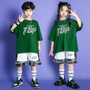 キッズ ダンス 衣装 半袖Tシャツ ショートパンツ ヒップホップ 派手 緑 英字 k-pop 子供服 ジャズダンス hiphop ガールズ 男の子 韓国 ファション ユニセックス 発表会 演出服 イベント 男女兼用 ストリート 団体服 グリーン 110-180