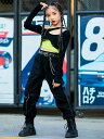 キッズ ダンス衣装 ヒップホップ ガールズ チア 個性的 ブラックパンツ HIPHOP 女の子 トップス へそ出し 発表会 応援団 ダンスパンツ 演出服 練習着 2