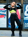 キッズ ダンス衣装 ヒップホップ ガールズ チア 個性的 ブラックパンツ HIPHOP 女の子 トップス へそ出し 発表会 応援団 ダンスパンツ 演出服 練習着 3