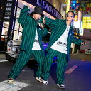 キッズダンス衣装 HIPHOP ヒップホップ ストライプ柄シャツ 男の子 女の子 ダンスシャツ ロングパンツ グリーン 緑 ジャズダンス衣装 セットアップ 演出服 舞台衣装