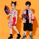 チャイナ風 キッズダンス衣装 セットアップ 子供服 キッズ ダンス hiphop ヒップホップ jazz ジャズ 子供衣装 ダンス 発表会 団体服 演出服 中華風 チャイナドレス 子供ダンス レッド 黒Tシャツ 赤ジャケット 110-180 送料無料 龍柄