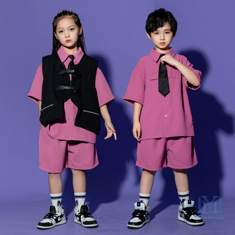 ヒップホップ キッズ ダンス衣装 派手 K-POP衣装 韓国 ファッション ショート丈パンツ セットアップ レ..