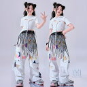 ヒップホップ キッズ ダンス衣装 半袖Tシャツ タンクトップ 女の子 ダンスウエア カーゴパンツ hiphop レッスン着 トップス ロングパンツ k-pop衣装 セットアップ ステージ衣装 発表会 演出服 ストリート ジャズダンス 衣装 JAZZ 舞台服 チア チアガール 団体服 ジュニア 白
