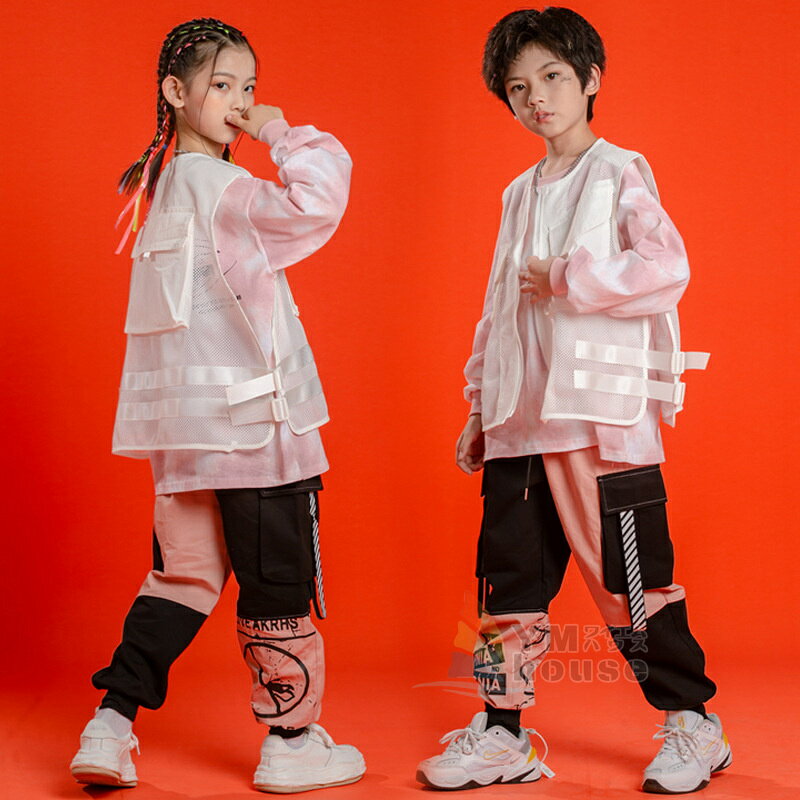 樂天商城 - キッズダンス衣装 ヒップホップ キッズ ダンス 衣装 ベスト トップス パンツ 長袖 子供服 ジャズダンス ダンス衣装 かっこいい 演出服 女の子 男の子 HIPHOP 練習着