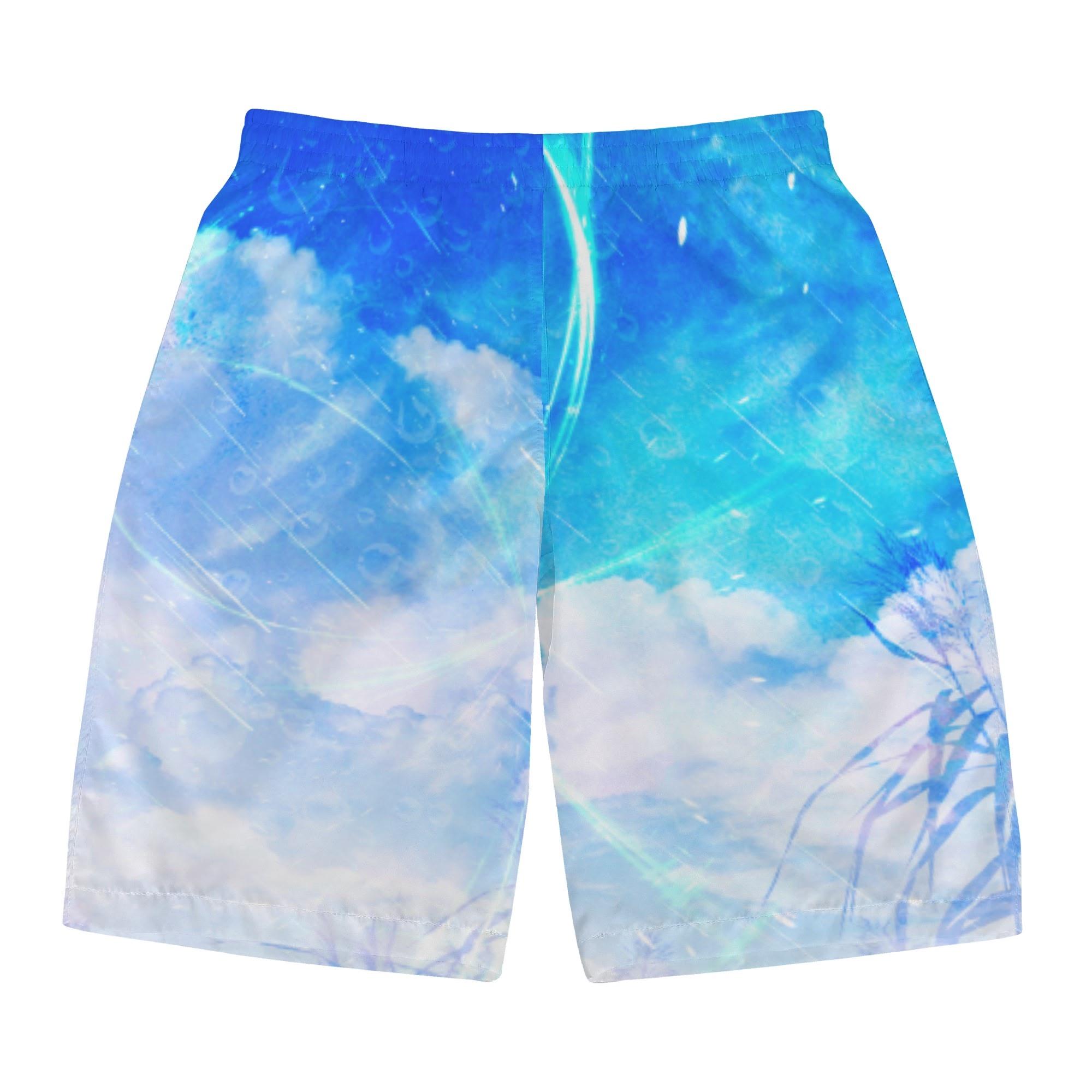 雨にもまけず(メンズサーフパンツ) メンズサーフパンツ メンズ アート 青 風 空 雨 光 きれい スタイリッシュ お洒落 雲 幻想的 青空 想い 宮沢賢治 雨ニモマケズ 草 言葉 人生 コラージュ