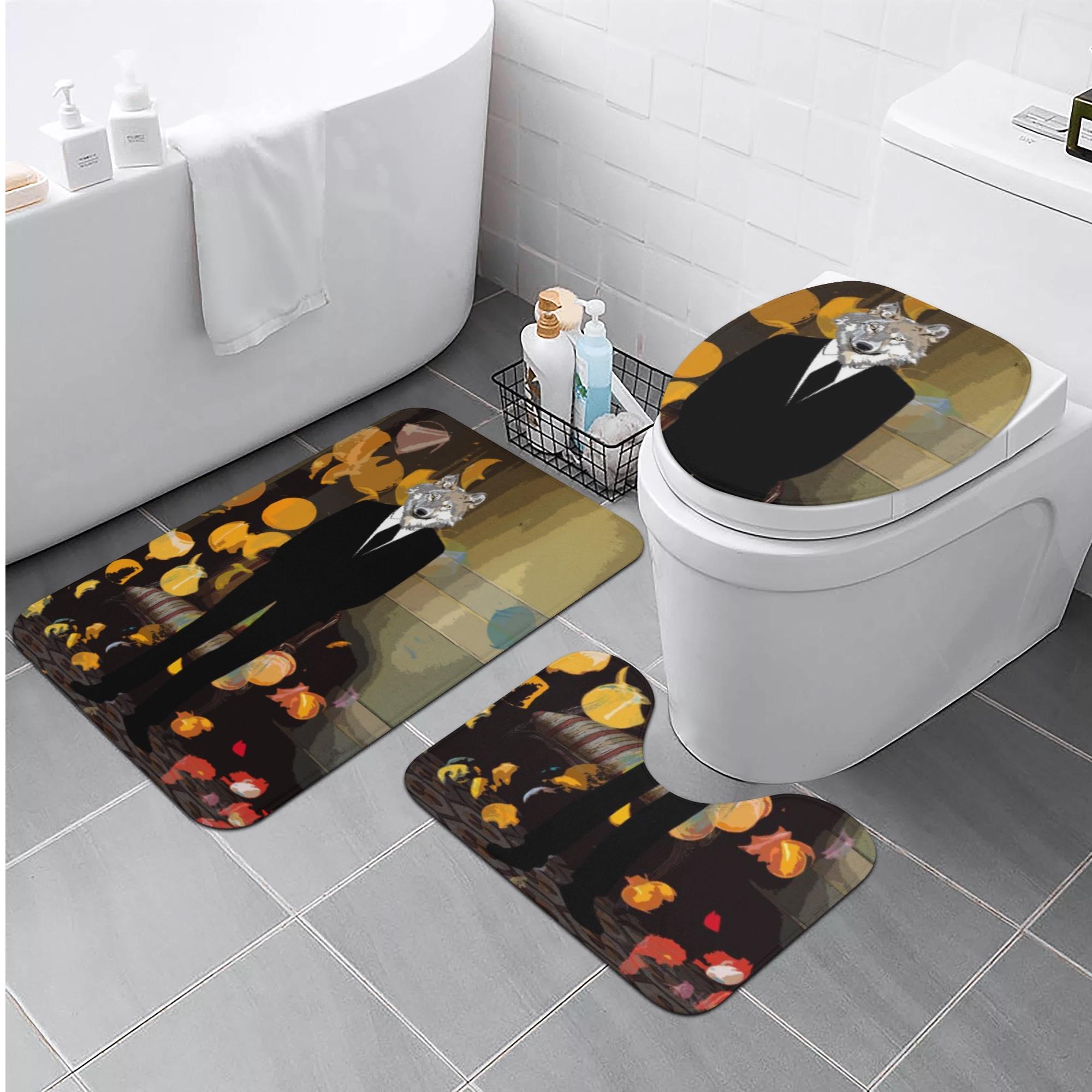 狼男(トイレマットセット) トイレマットセット ユニセックス ホームデコレーション アート 狼 クール 黒 かっこいい 幻想的 オオカミ スーツ 人 男性 部屋...