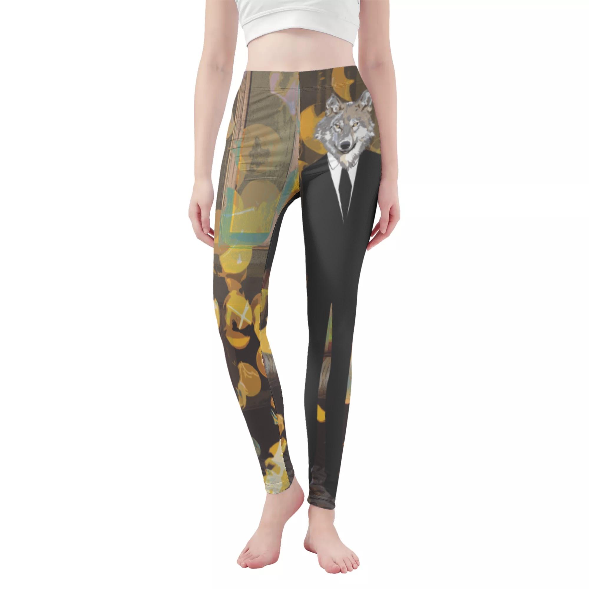 狼男(レギンス 10分丈) レギンス 10分丈 レディース アート 狼 クール 黒 かっこいい 幻想的 オオカミ スーツ 人 男性 部屋 イケメン メンズ ミマ...