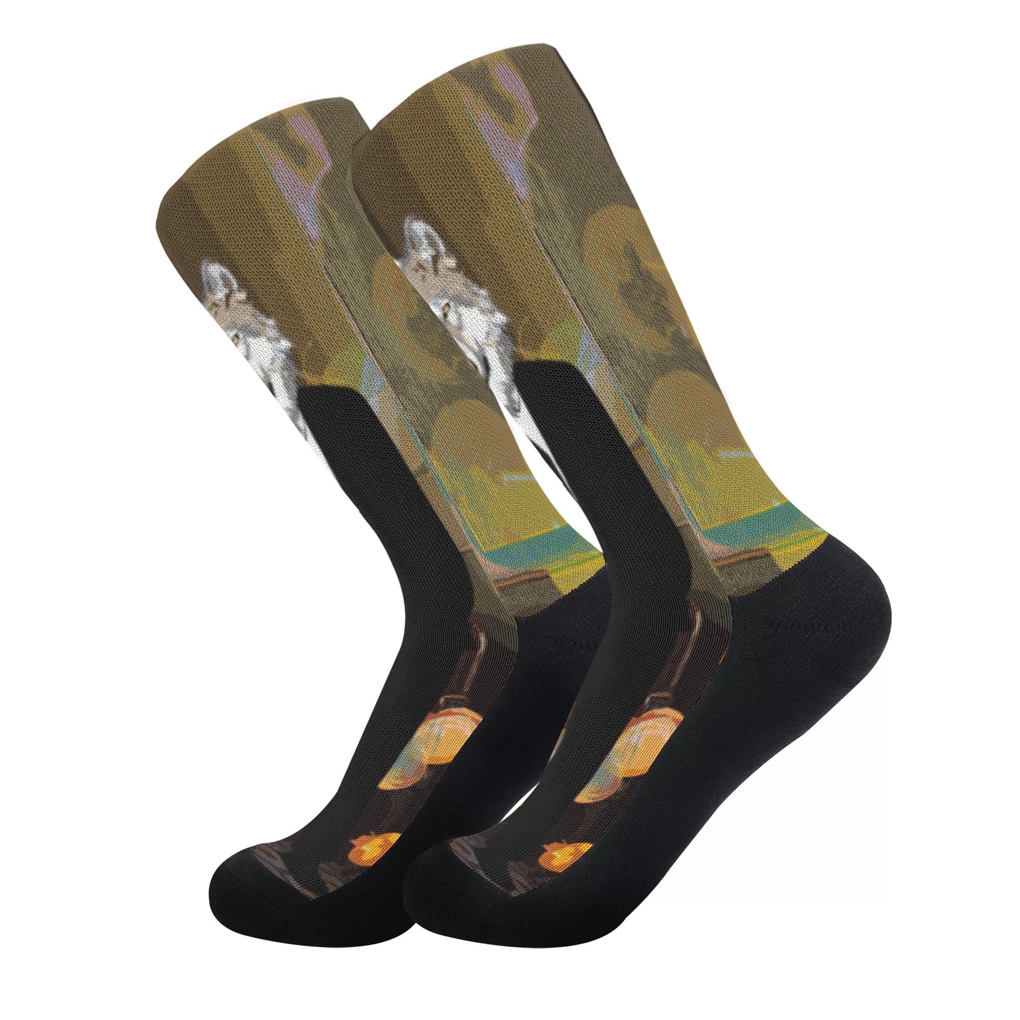 狼男(ソックス) ソックス ユニセックス アクセサリー アート 狼 クール 黒 かっこいい 幻想的 オオカミ..