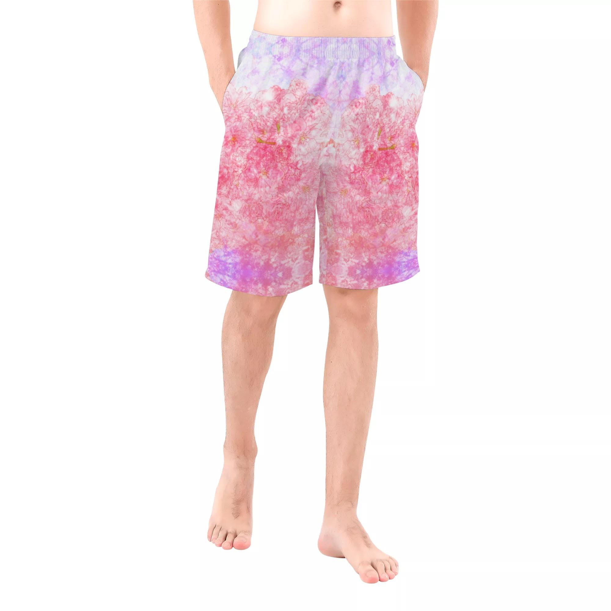 咲桜(メンズサーフパンツ) メンズサーフパンツ メンズ アート ピンク 花柄 綺麗 個性的 スタイリッシュ お洒落 幻想的 春 桜 花びら フラワー 舞う 咲く 華 ミマキボクカ _ID018