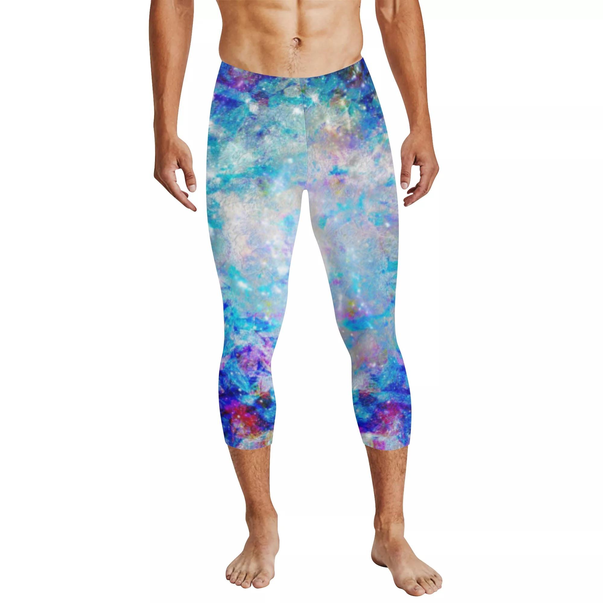 Botanical Universe(メンズレギンス 7分丈) メンズレギンス 7分丈 メンズ アート グリーン ブルー ボタニカル 植物 自然 綺麗 星 宇宙 ユニーク 個性的 スタイリッシュ お洒落 ファンタジー 幻想的