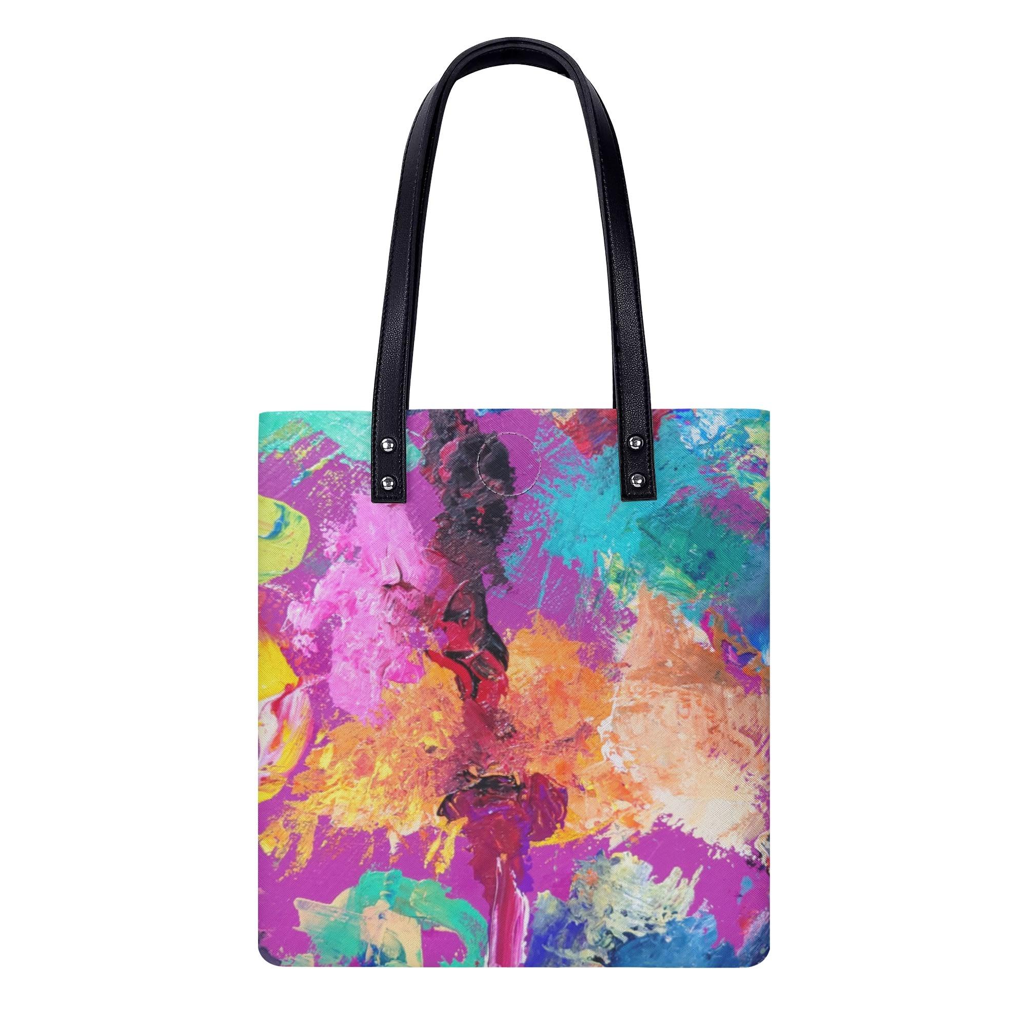 一周周って人生 Takenao Wada ART(PUレザーハンドバッグ) PUレザーハンドバッグ ユニセックス バッグ アート 抽象画 現代アート 現代アーティスト ART _ID018(4)