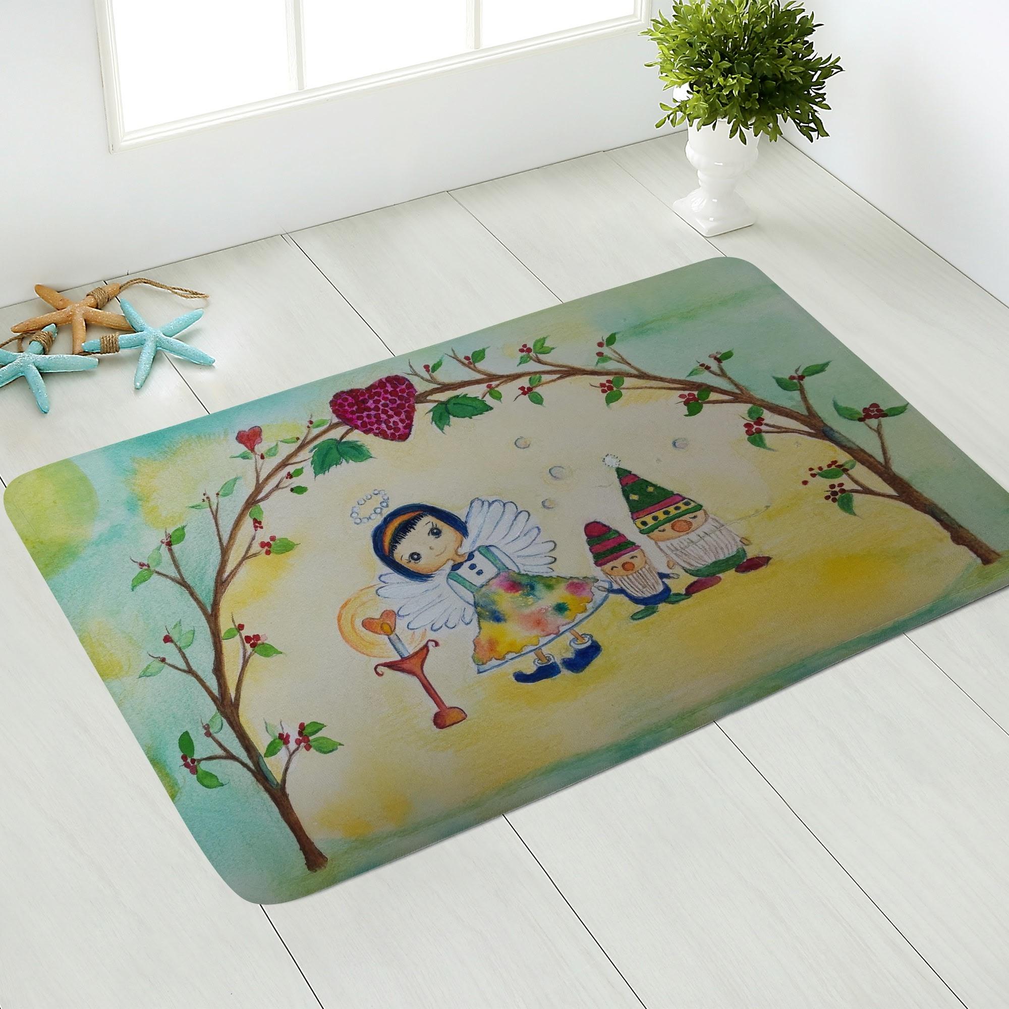 天使と小人 (ドアマット) ふんわりドアマット ユニセックス ホームデコレーション アート 可愛い chika _ID018
