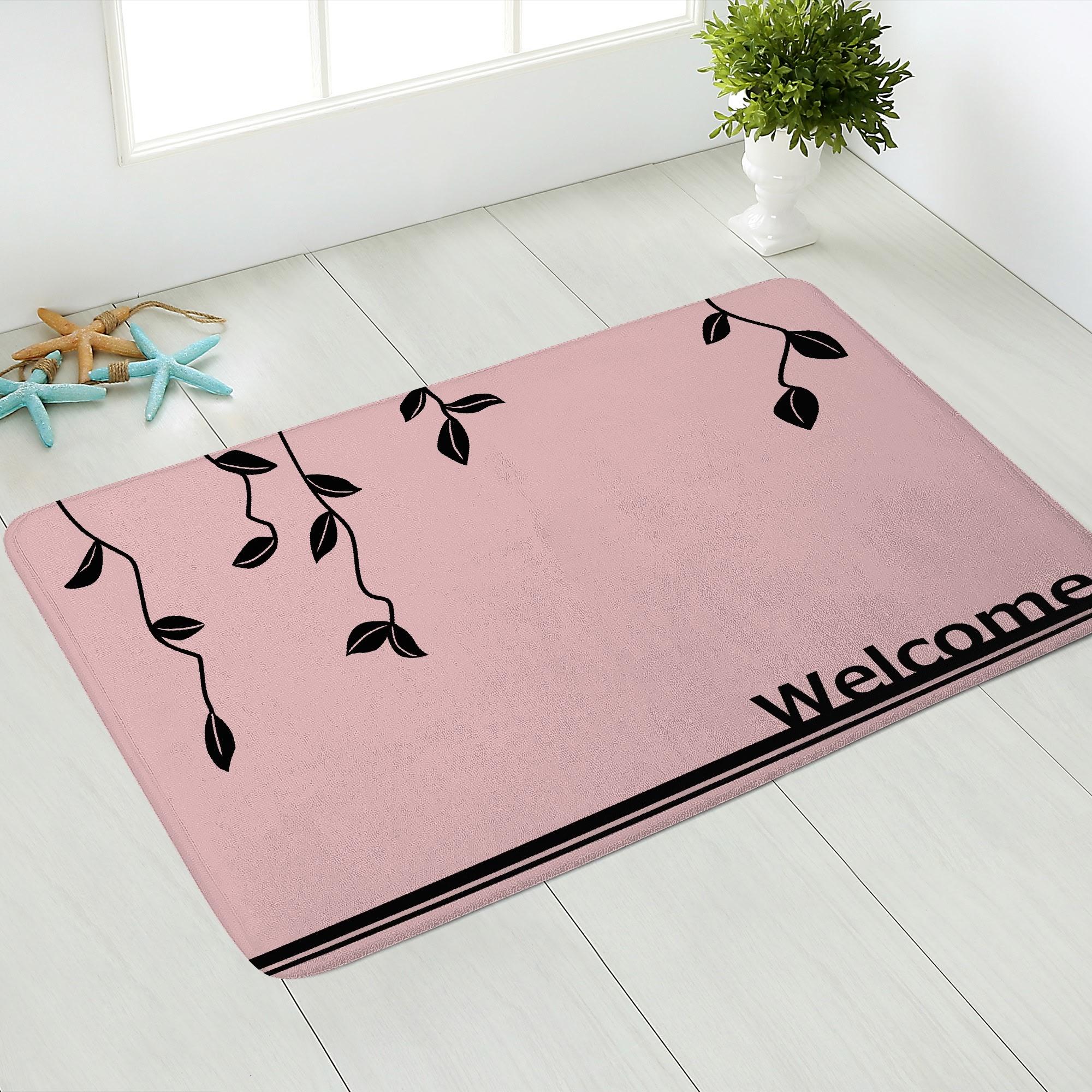 Welcome leaf.（ピンク）(ふんわりドアマット) ふんわりドアマット ユニセックス ホームデコレーション アート 葉っぱ あおいあお _ID018