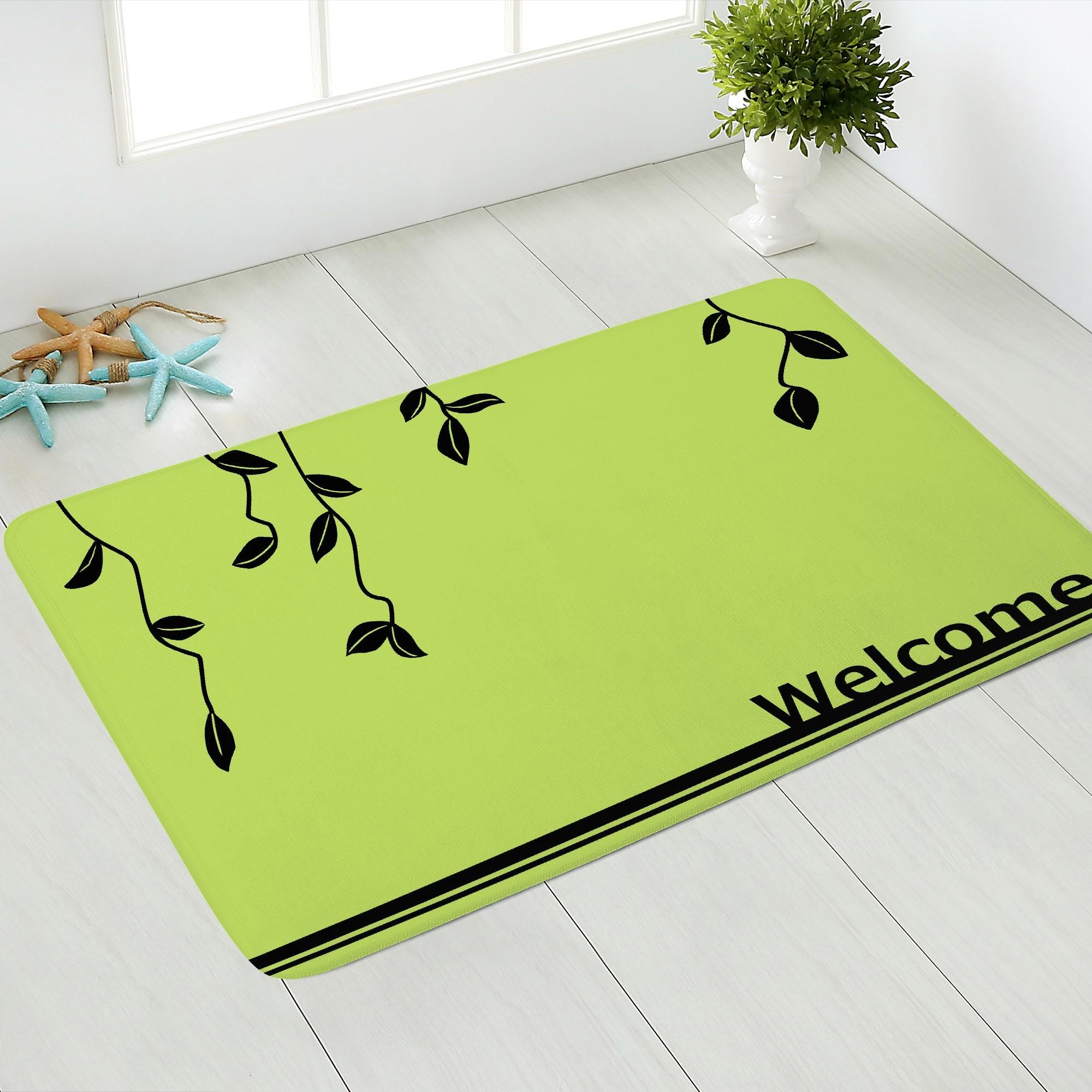 Welcome leaf.（グリーン）(ふんわりドアマット) ふんわりドアマット ユニセックス ホームデコレーション アート 葉っぱ あおいあお _ID018