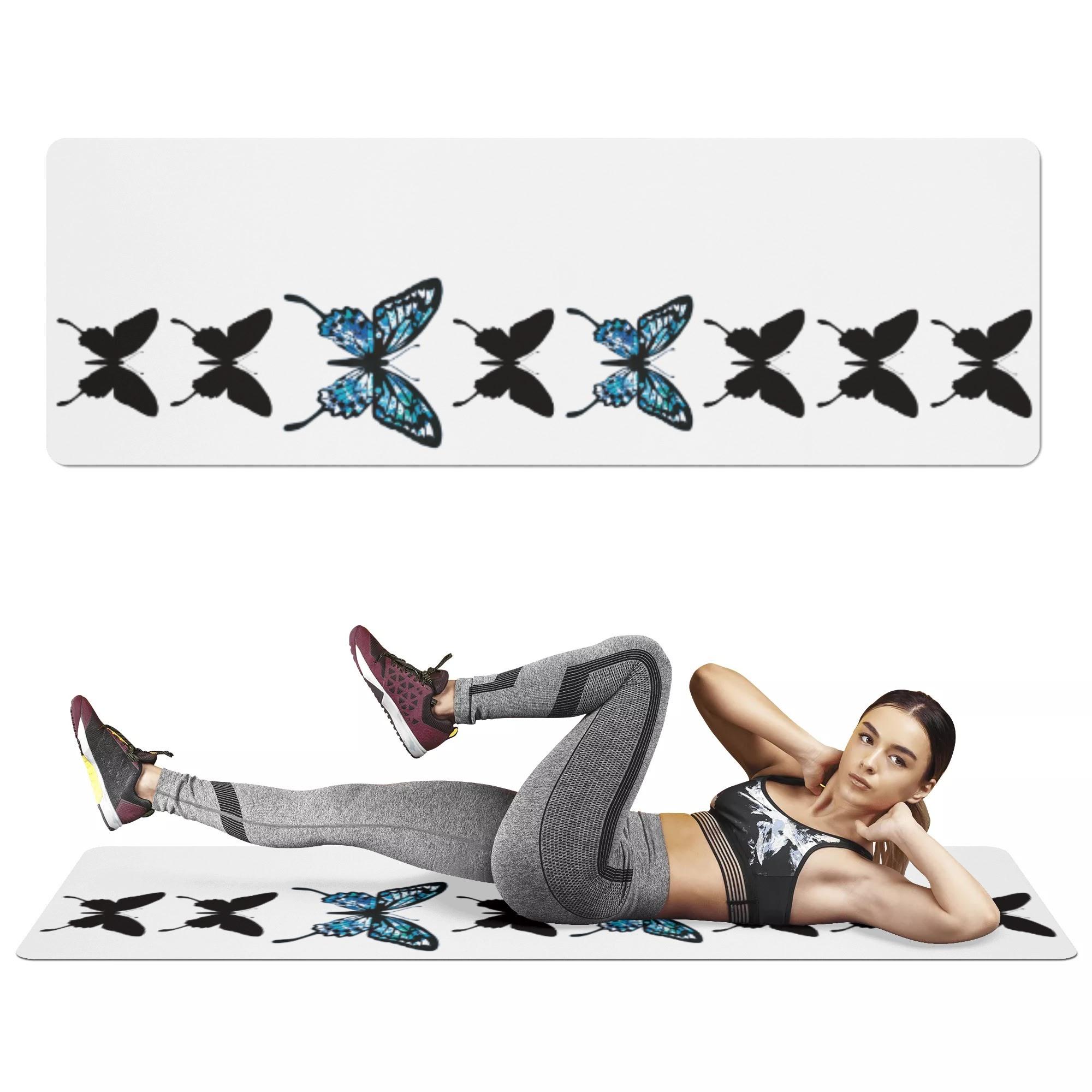 アゲハ蝶連青黒(ヨガマット) ヨガマット ユニセックス ホームデコレーション 全て 青 黒 シルエット ア..