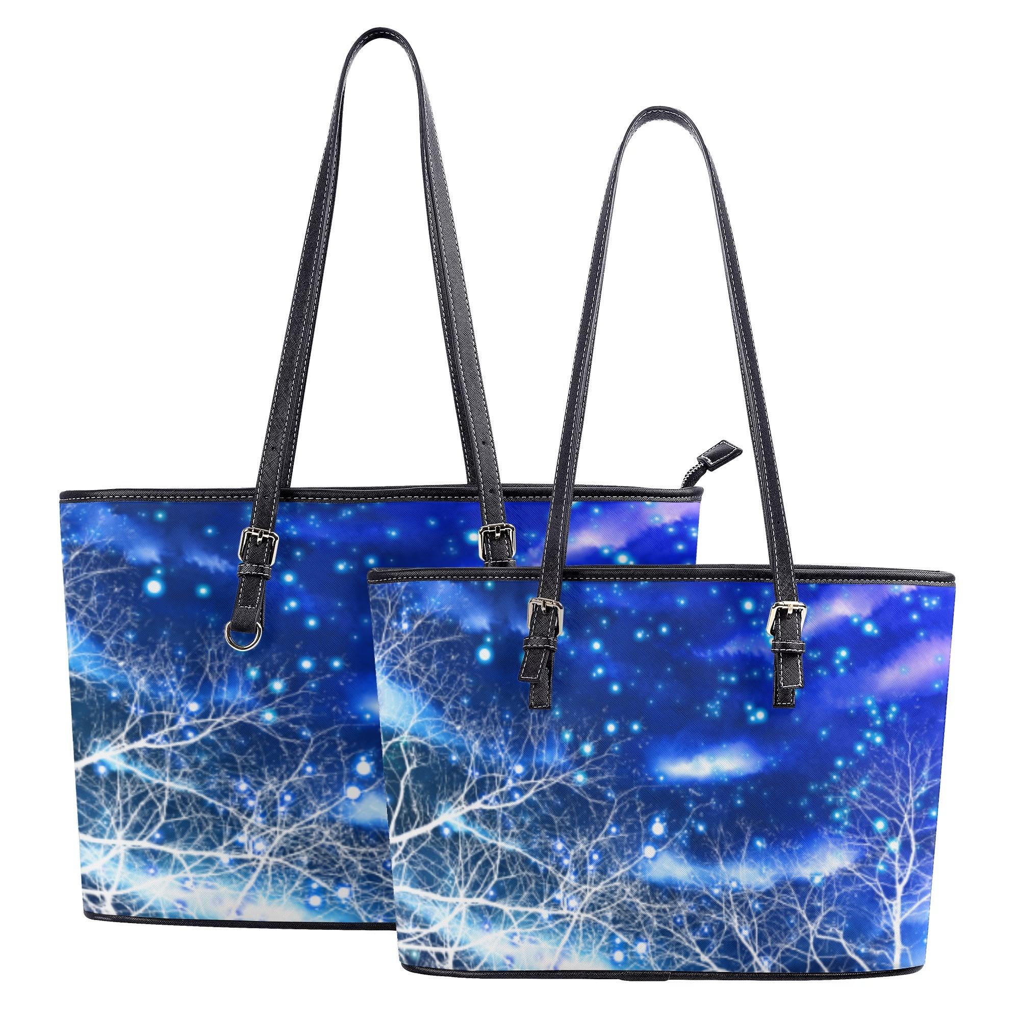 藍色の空(レザートートバッグ) レザートートバッグ レディース バッグ 全て キラキラ 空 光 風景 シルエット 枯れ木 冴木みやこ _ID018(4)