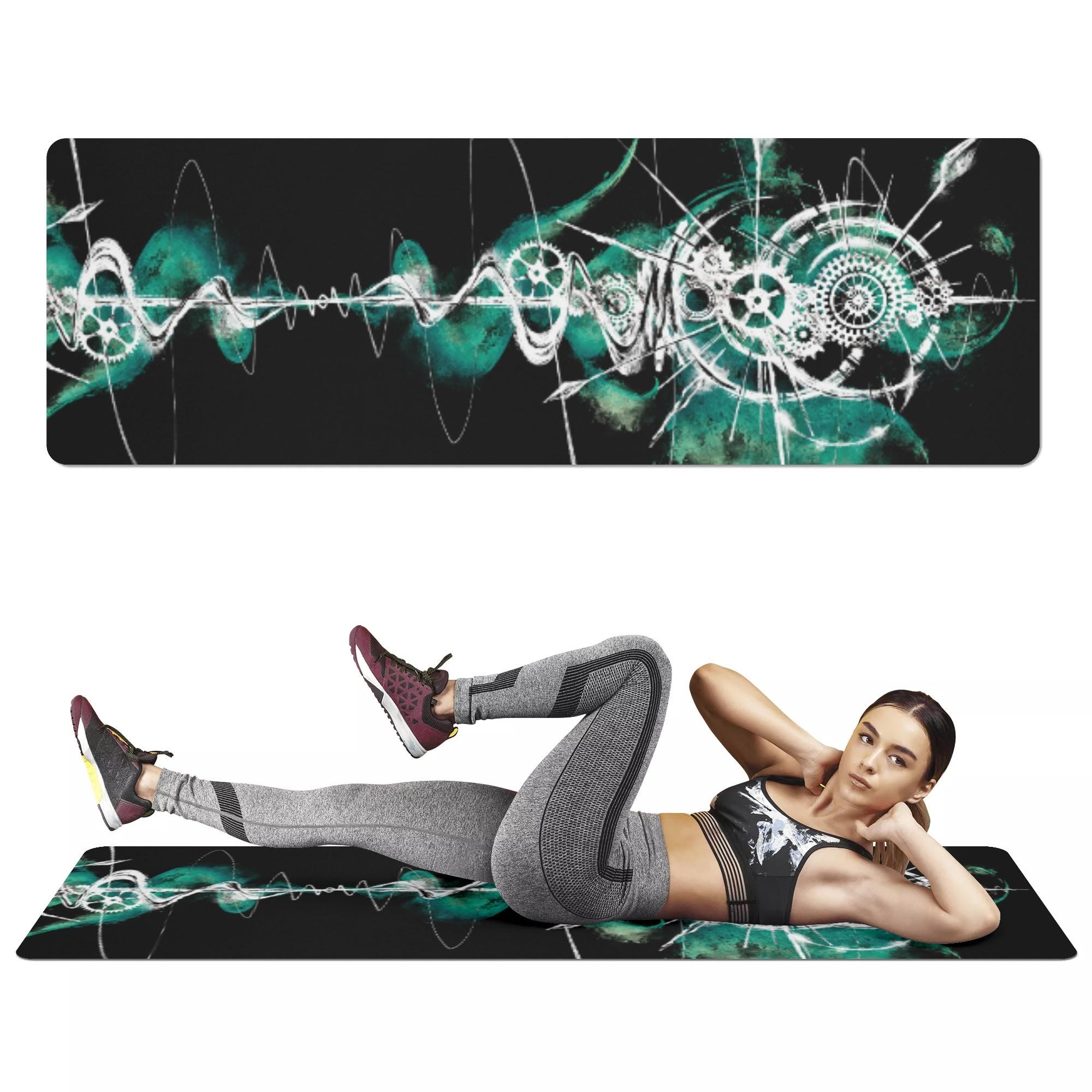 歯車廻緑黒(ヨガマット) ヨガマット ユニセックス ホームデコレーション 全て 歯車 ギア シルエット 毛..