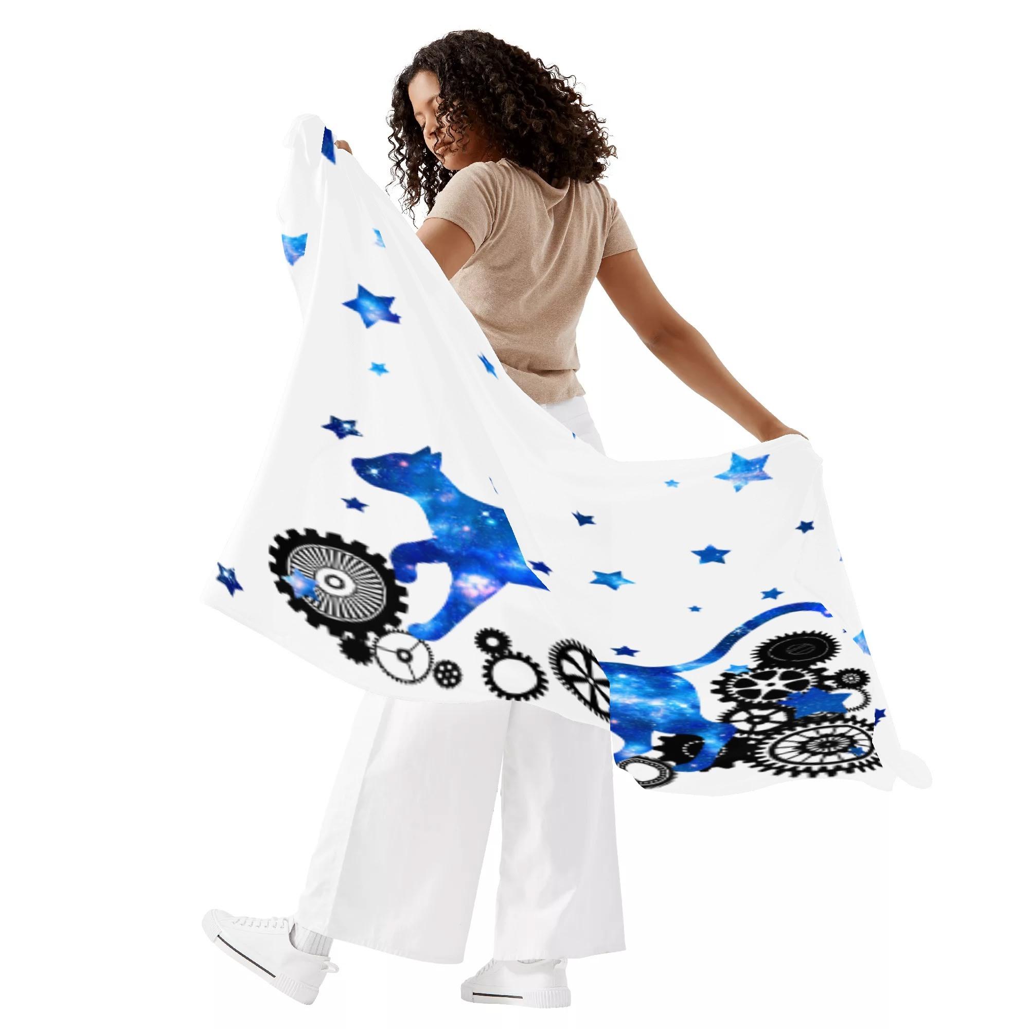 宇宙猫と歯車(サロンスカーフ) サロンスカーフ レディース 全て 猫 星 歯車 ギア 宇宙柄 galaxy シルエ..