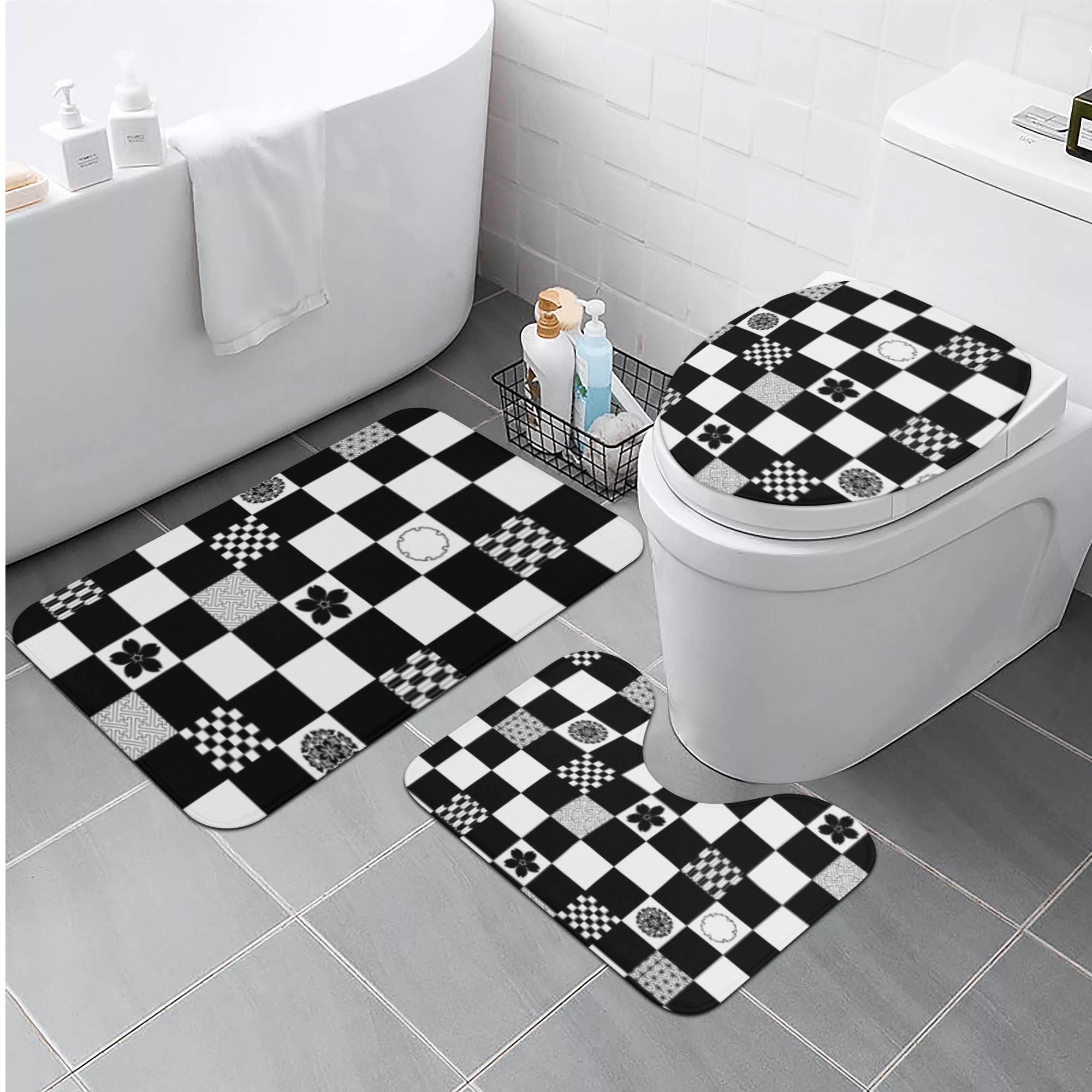 和の地紋文様柄(トイレマットセット) トイレマットセット ユニセックス ホームデコレーション 全て モノトーン 和風 和柄 モノクロ 桜 雪輪 麻の葉 地紋 紗綾紋 紋様 矢絣 市松模様