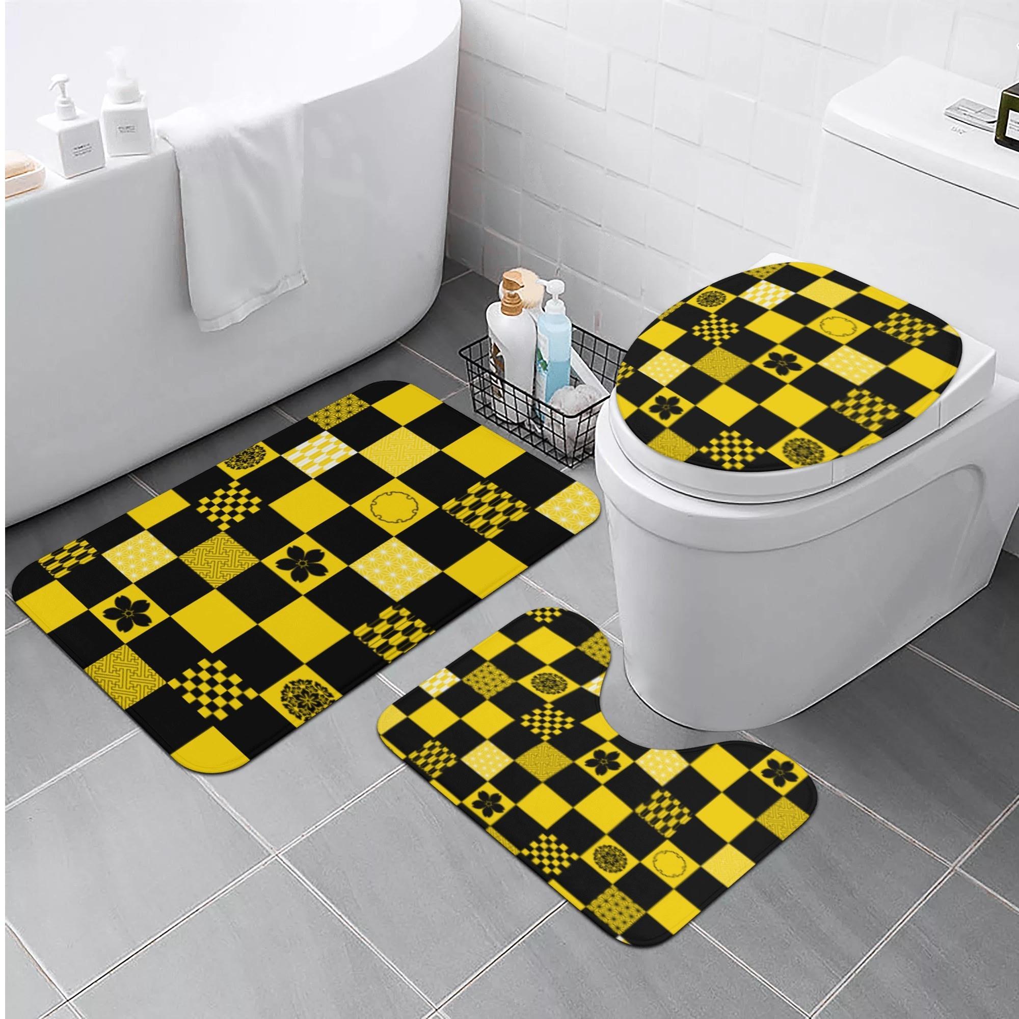 和の地紋文様柄 蒲公英色(トイレマットセット) トイレマットセット ユニセックス ホームデコレーション 全て 和風 和柄 桜 雪輪 麻の葉 地紋 紗綾紋 紋様 矢絣 市松模様 六華唐草