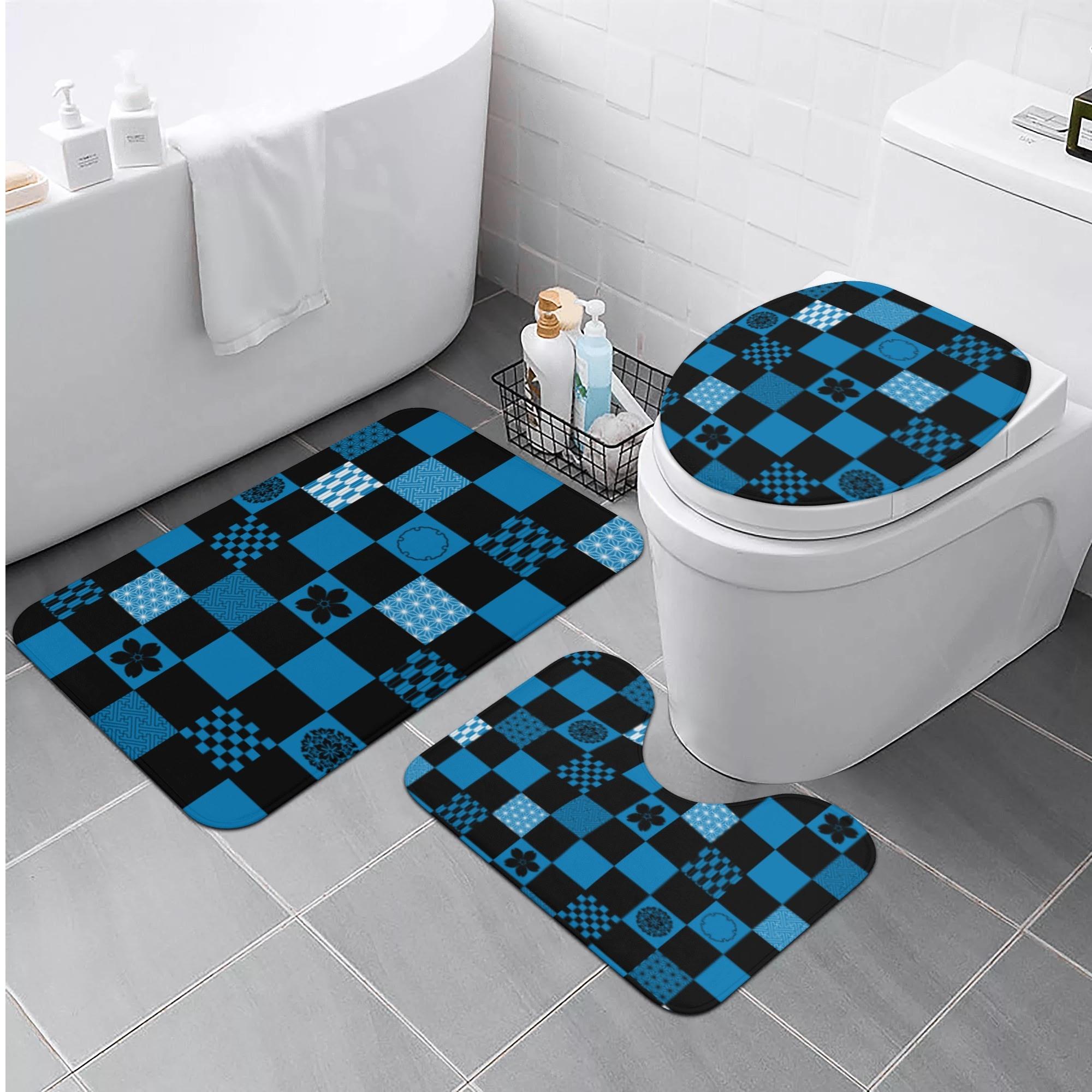 和の地紋文様柄 紺碧(トイレマットセット) トイレマットセット ユニセックス ホームデコレーション 全て 和風 和柄 桜 雪輪 麻の葉 地紋 紗綾紋 紋様 矢絣 市松模様 六華唐草 紺碧