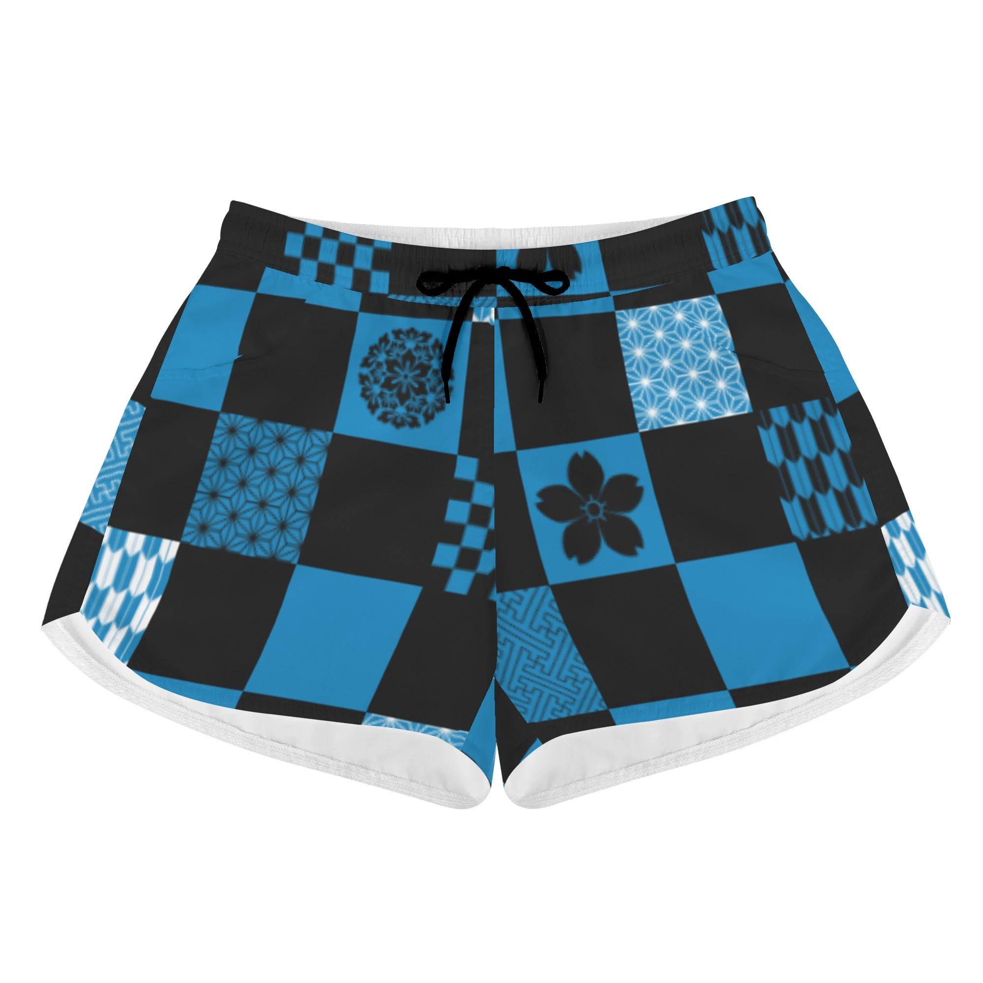 和の地紋文様柄 紺碧(レディースショートパンツ) レディースショートパンツ レディース 全て 和風 和柄 桜 雪輪 麻の葉 地紋 紗綾紋 紋様 矢絣 市松模様 六華唐草 紺碧 冴木みやこ _ID018