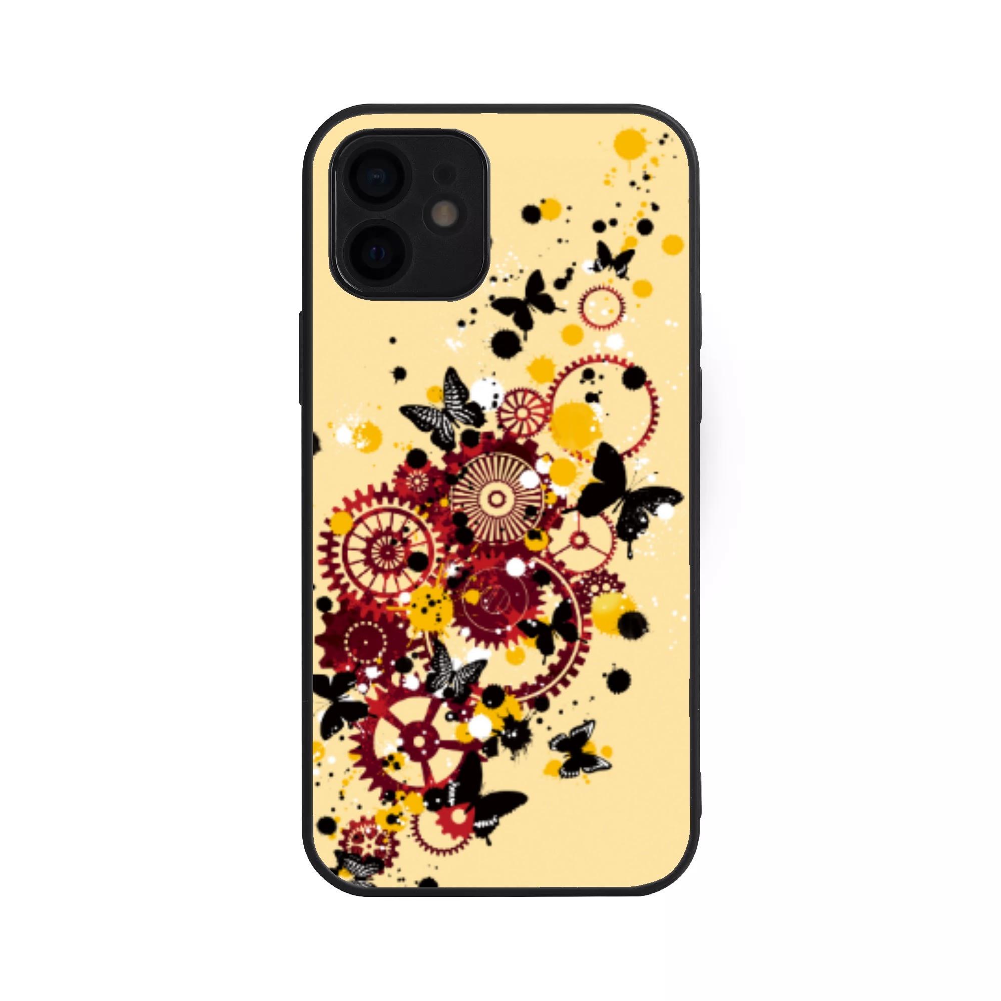 歯車蝶赤×クリーム色(iPhone12ソフト