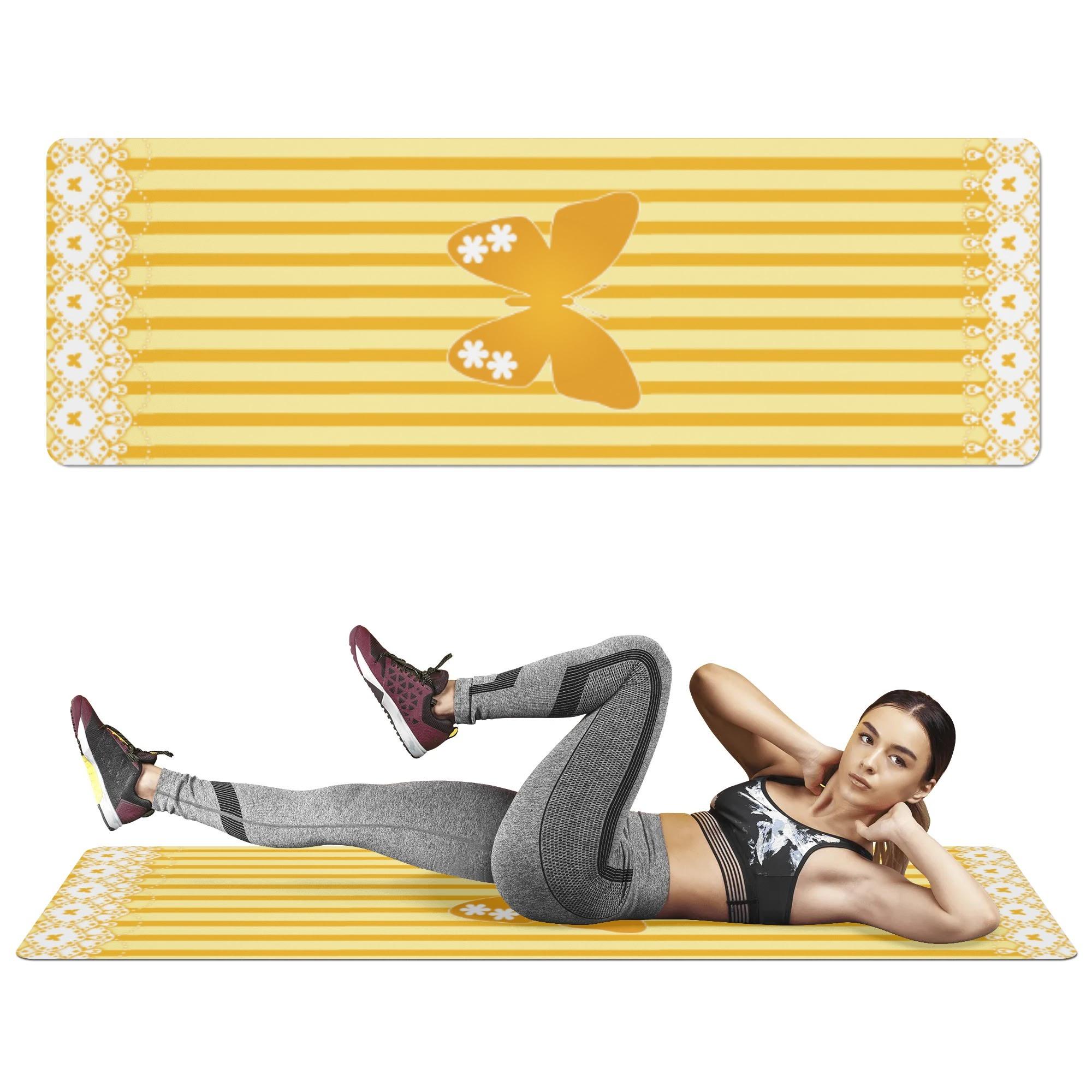 蝶レースストライプ黄(ヨガマット) ヨガマット ユニセックス ホームデコレーション 全て 花 ストライプ..