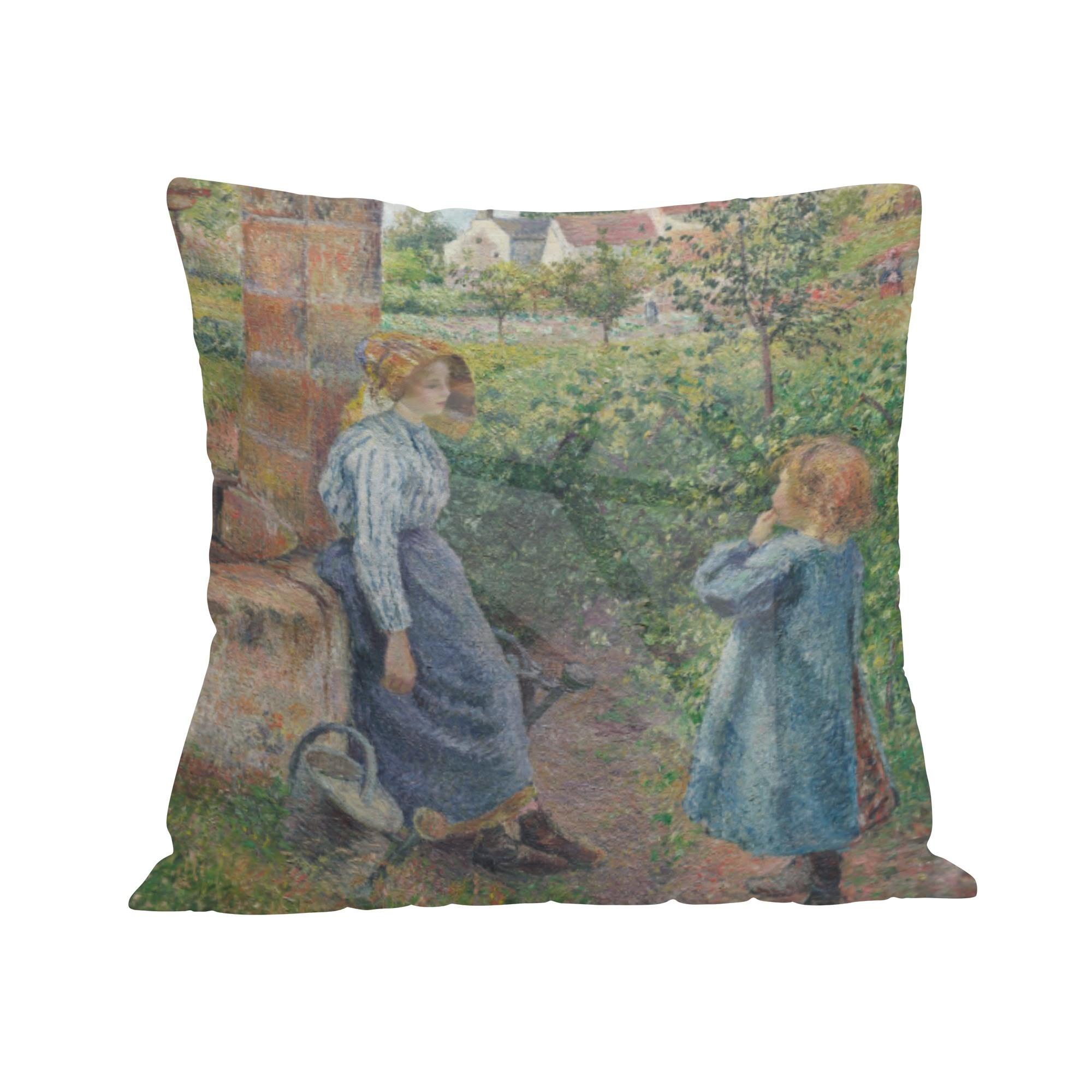 カミーユ・ピサロ 「井戸の女と子供」(クッションカバー) クッションカバー ユニセックス ホームデコレ..