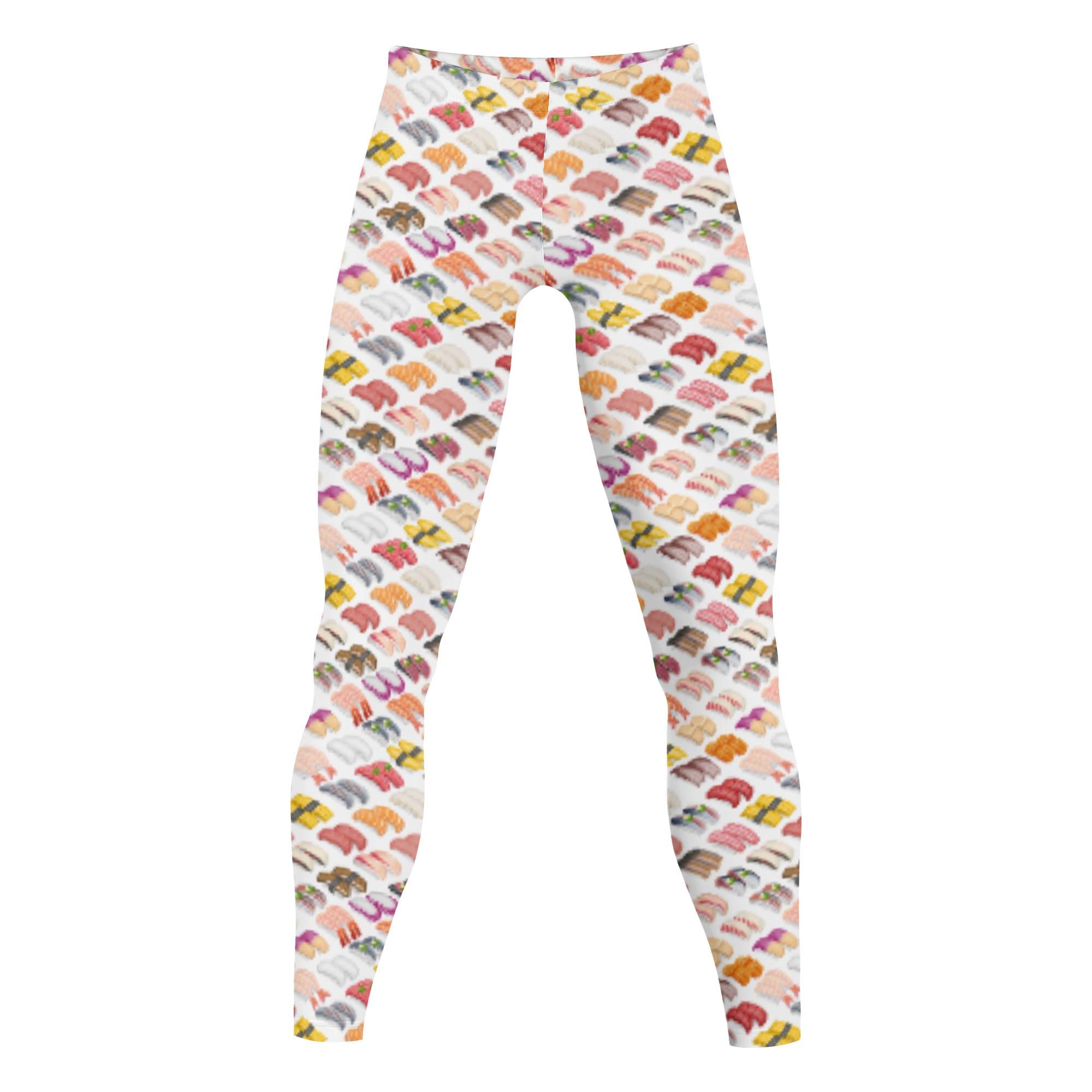 SUSHI_CW_MLG(メンズレギンス 10分丈) メンズレギンス 10分丈 メンズ 全て 食べ物 ドット絵 寿司 スシ フード 和食 nekototuribito _ID018