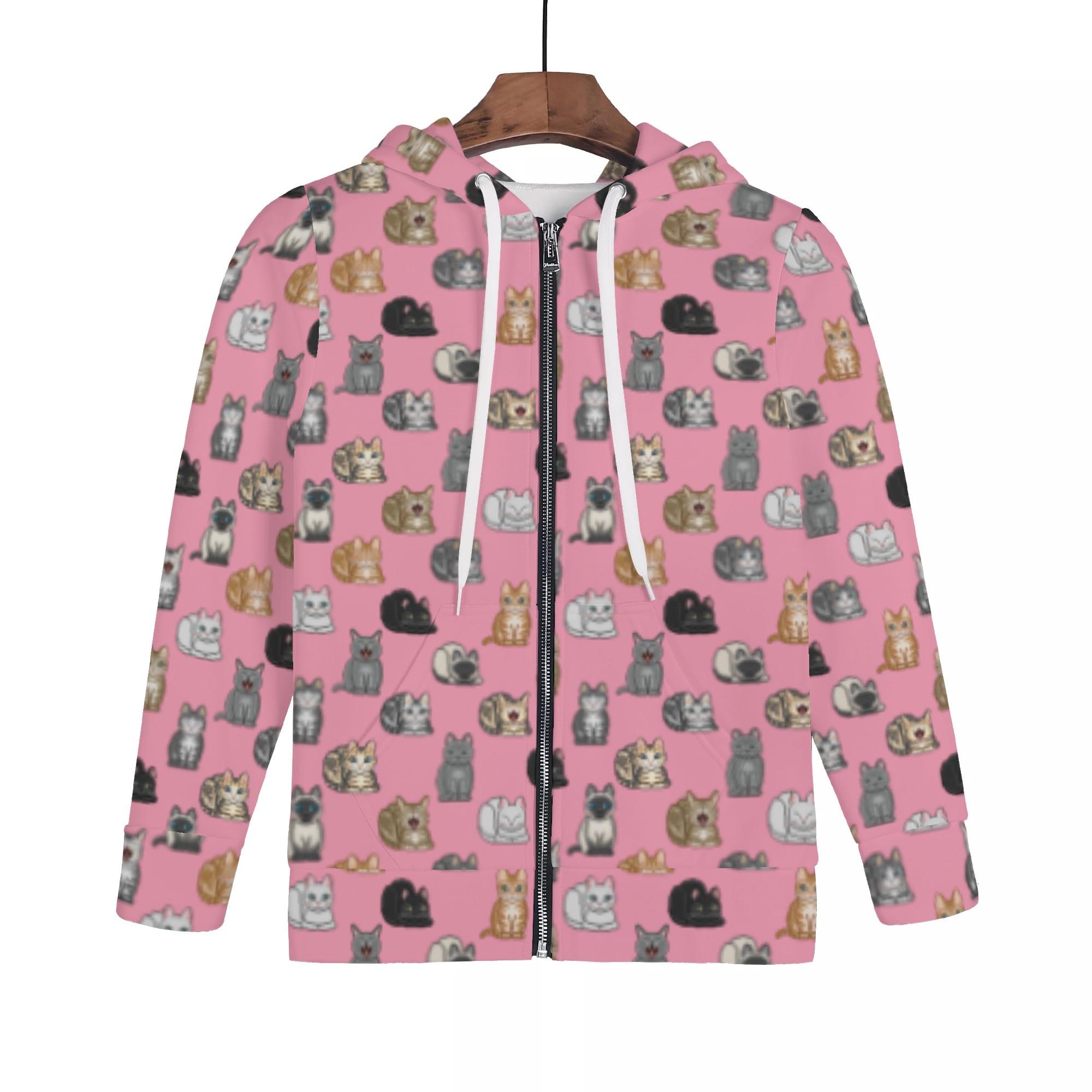 NEKO_10P_KJP(キッズジップアップフードパーカー) キッズジップアップフードパーカー キッズ 全て 動物 猫 ねこ ペット cat アニマル ドット絵 nekototuribito _ID018(4)