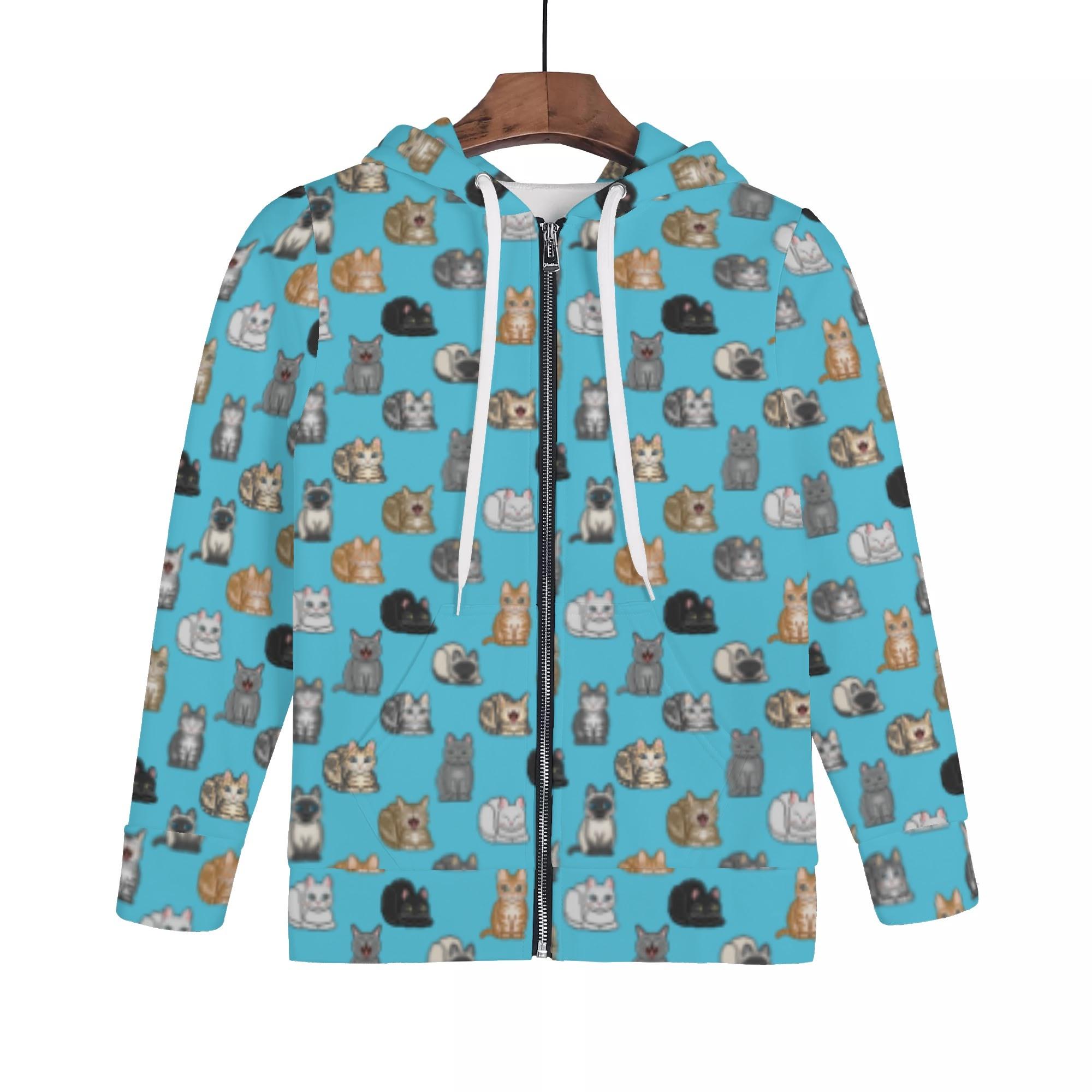 NEKO_10TB_KJP(キッズジップアップフードパーカー) キッズジップアップフードパーカー キッズ 全て 動物 猫 ねこ ペット cat アニマル ドット絵 nekototuribito _ID018(4)