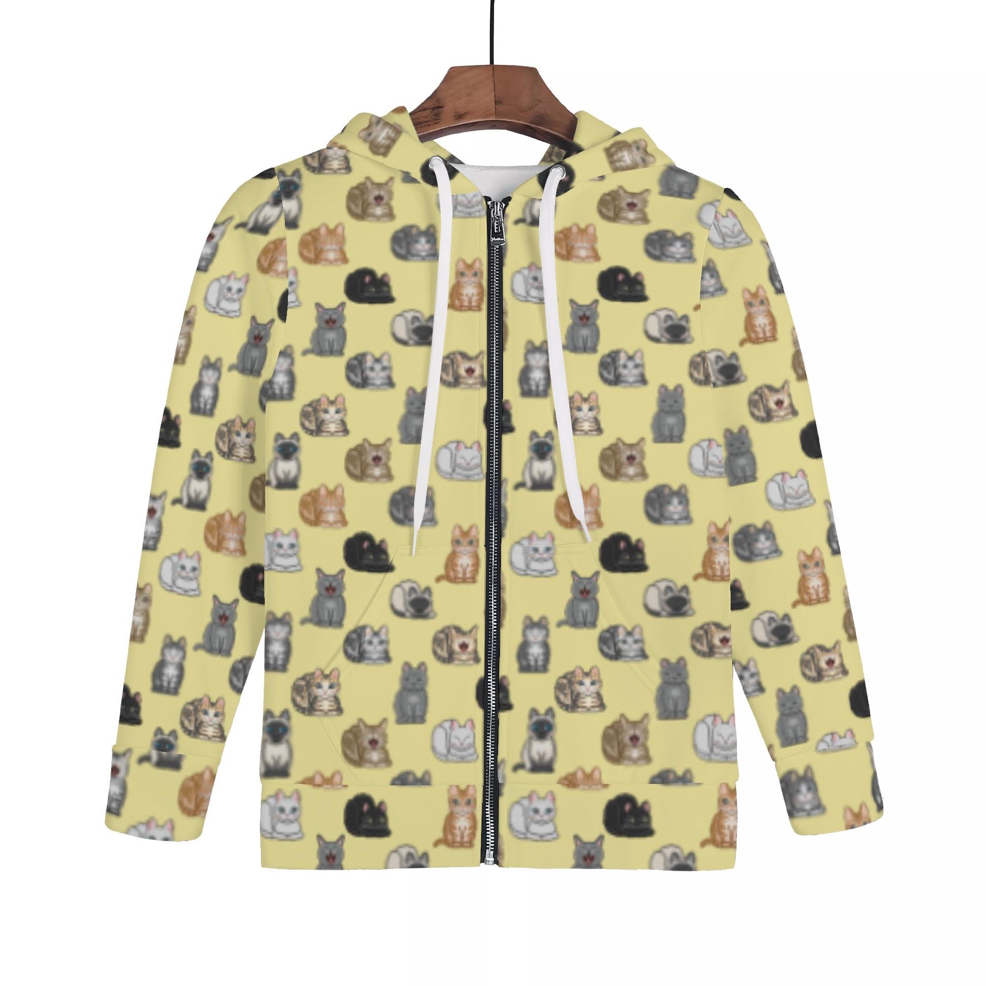 NEKO_10Y_KJP(キッズジップアップフードパーカー) キッズジップアップフードパーカー キッズ 全て 動物 猫 ねこ ペット cat アニマル ドット絵 nekototuribito _ID018(4)
