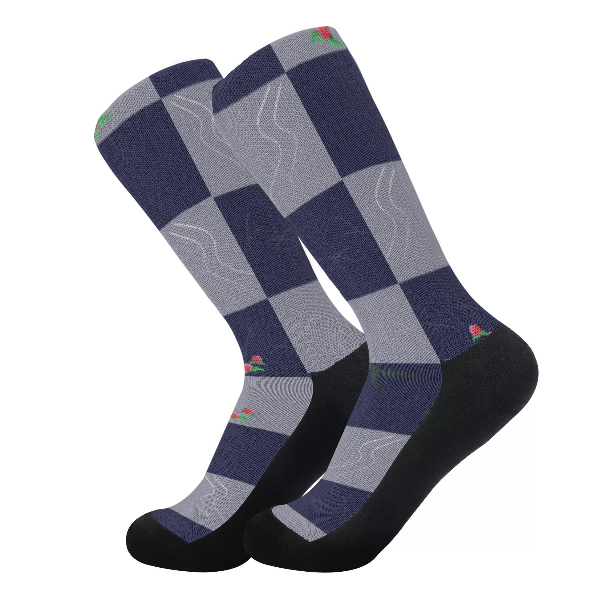 和柄牡丹（紺）(ソックス) ソックス ユニセックス アクセサリー アート 和柄 和風 市松模様 ジャパニー..