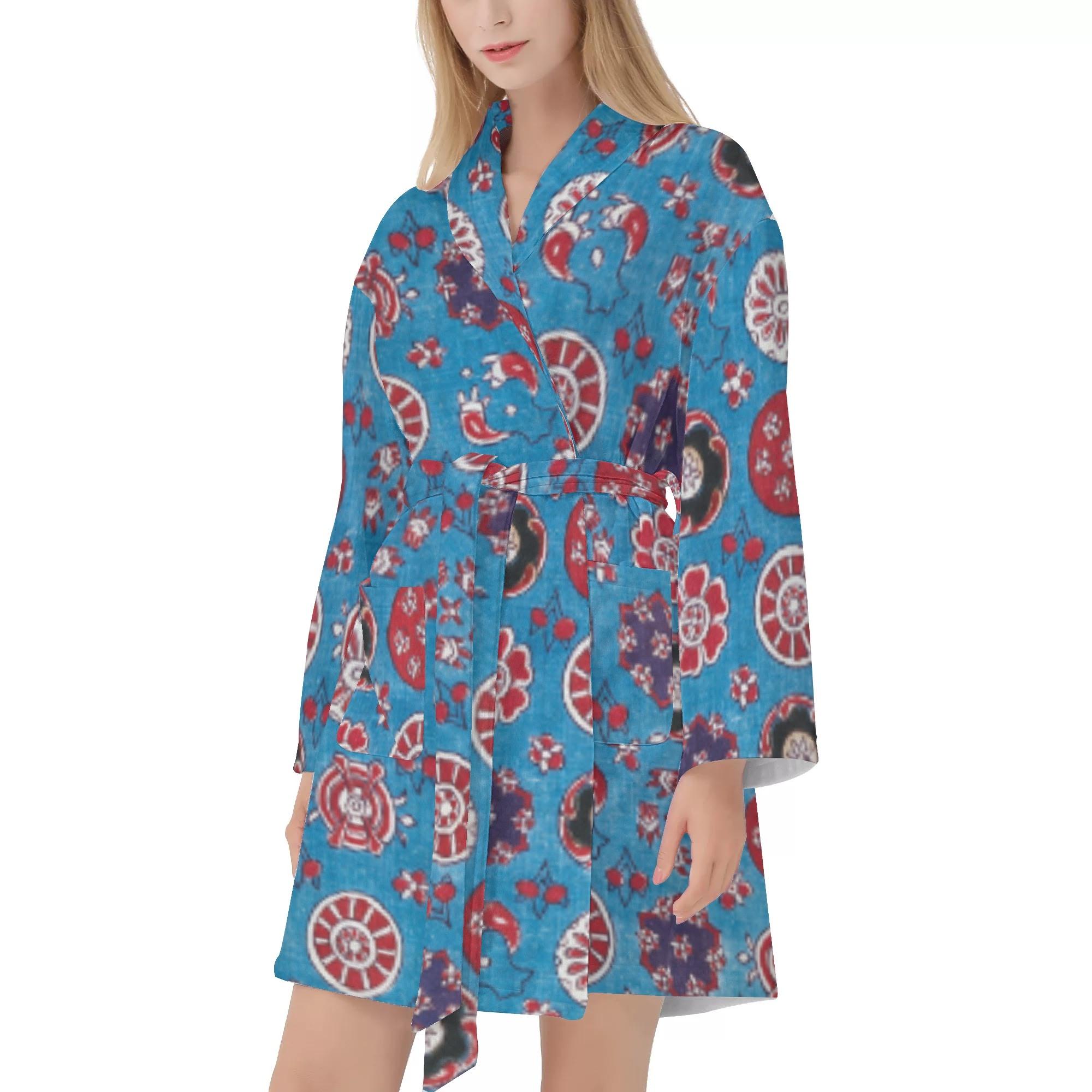 インド更紗の柄(レディースバスローブ) レディースバスローブ レディース アート 花 和柄 フラワー 着..