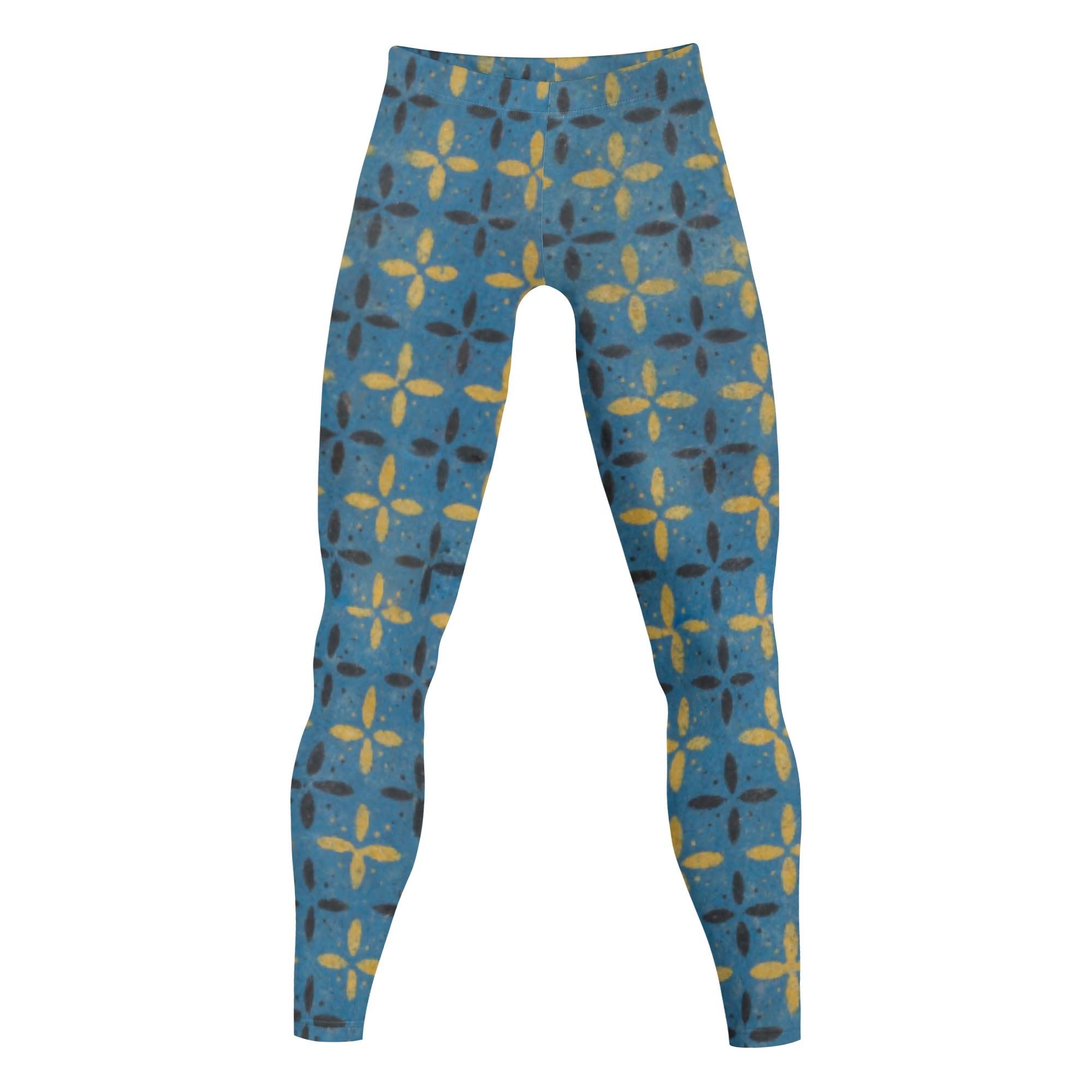 19世紀の十字架柄ブックカバーより(メンズレギンス 10分丈) メンズレギンス 10分丈 メンズ アート 青 ..