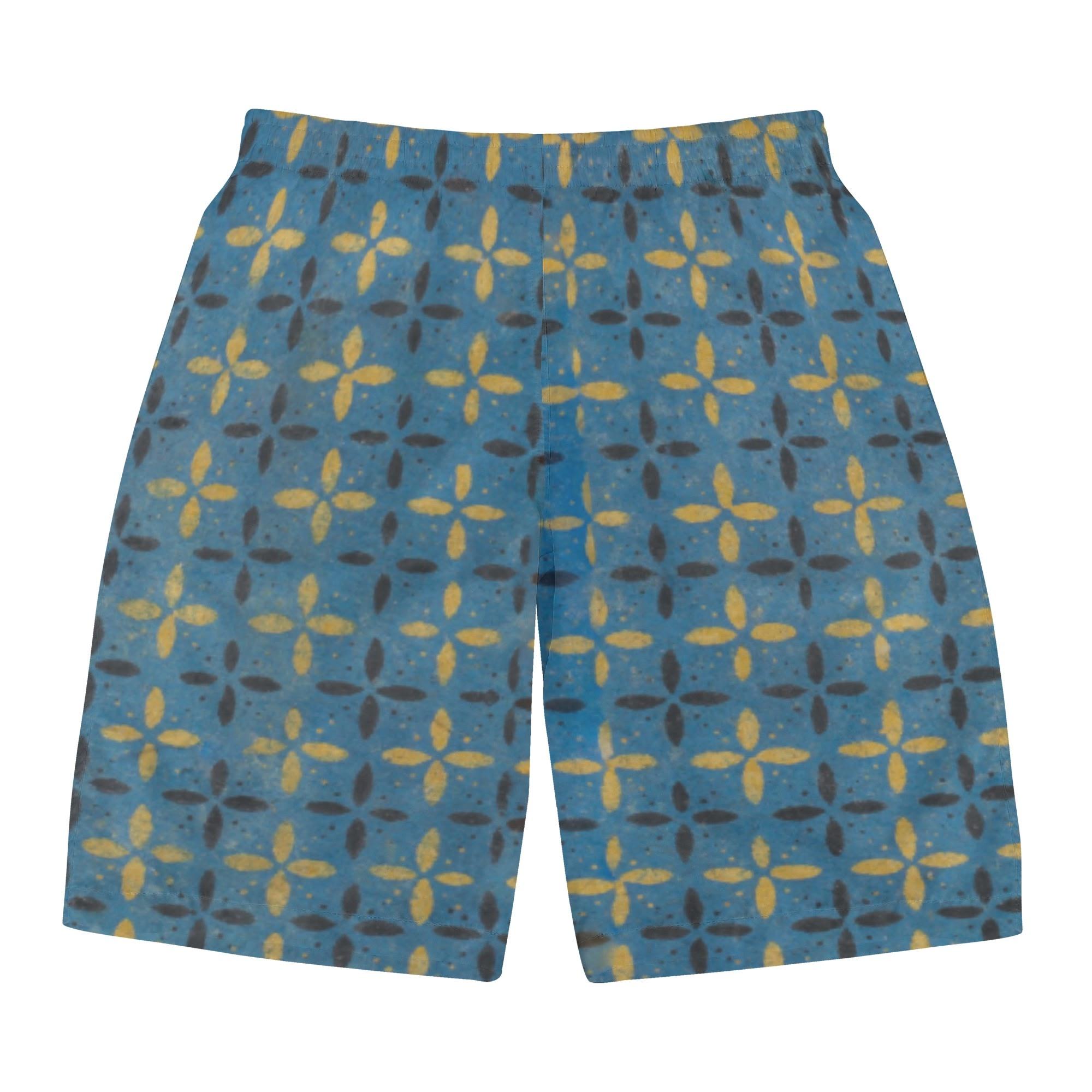 19世紀の十字架柄ブックカバーより(メンズサーフパンツ) メンズサーフパンツ メンズ アート 青 黄 十字架 ブックカバー Hiibuni _ID018