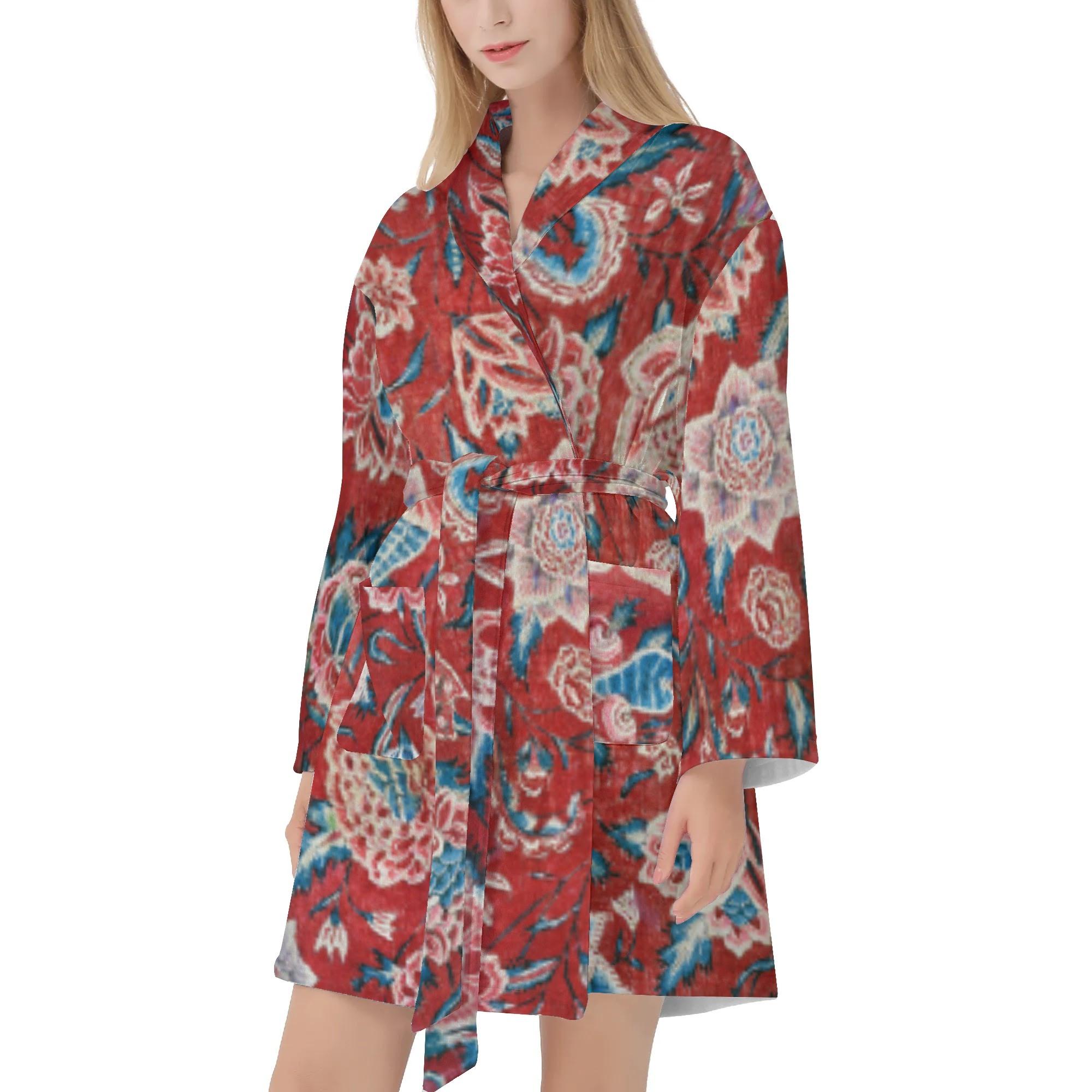 インド更紗の柄2(レディースバスローブ) レディースバスローブ レディース アート ボタニカル 花 和柄 ..