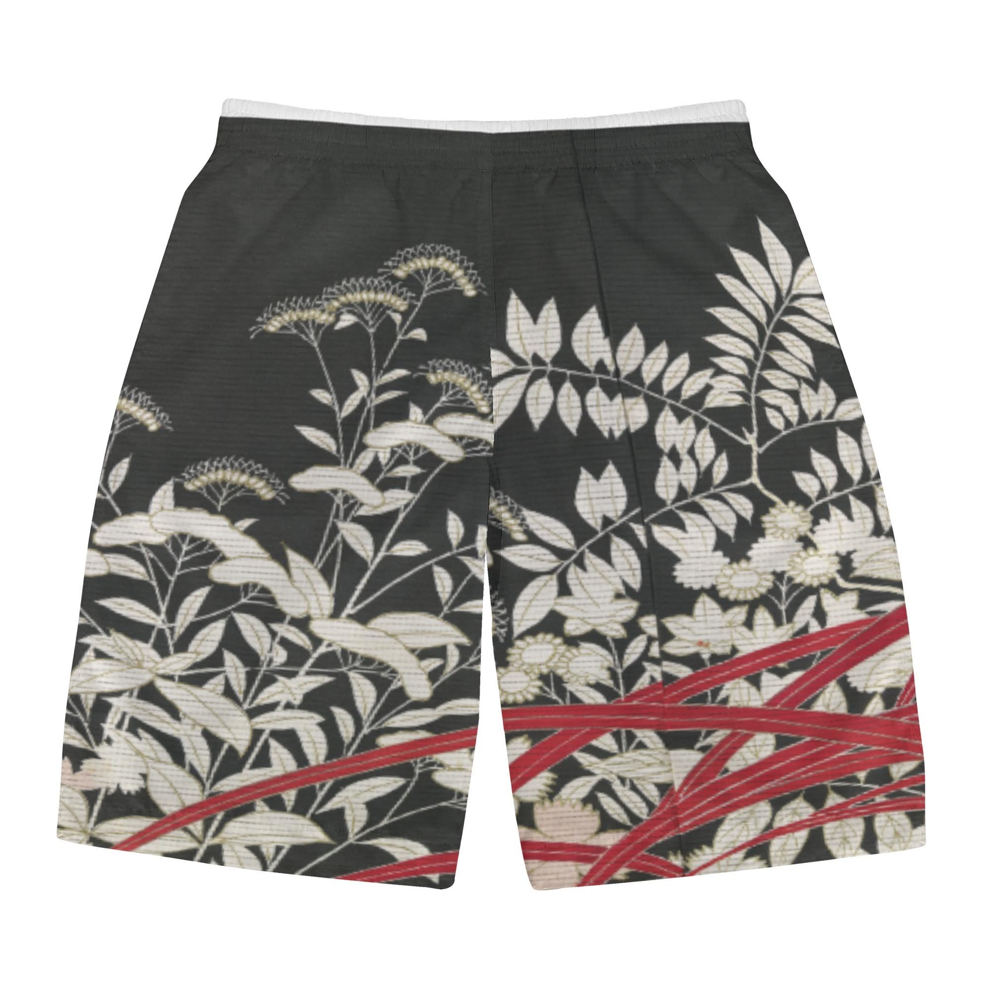 秋草の黒留袖(メンズサーフパンツ) メンズサーフパンツ メンズ 全て ボタニカル 総柄 和 派手 和柄 bot..