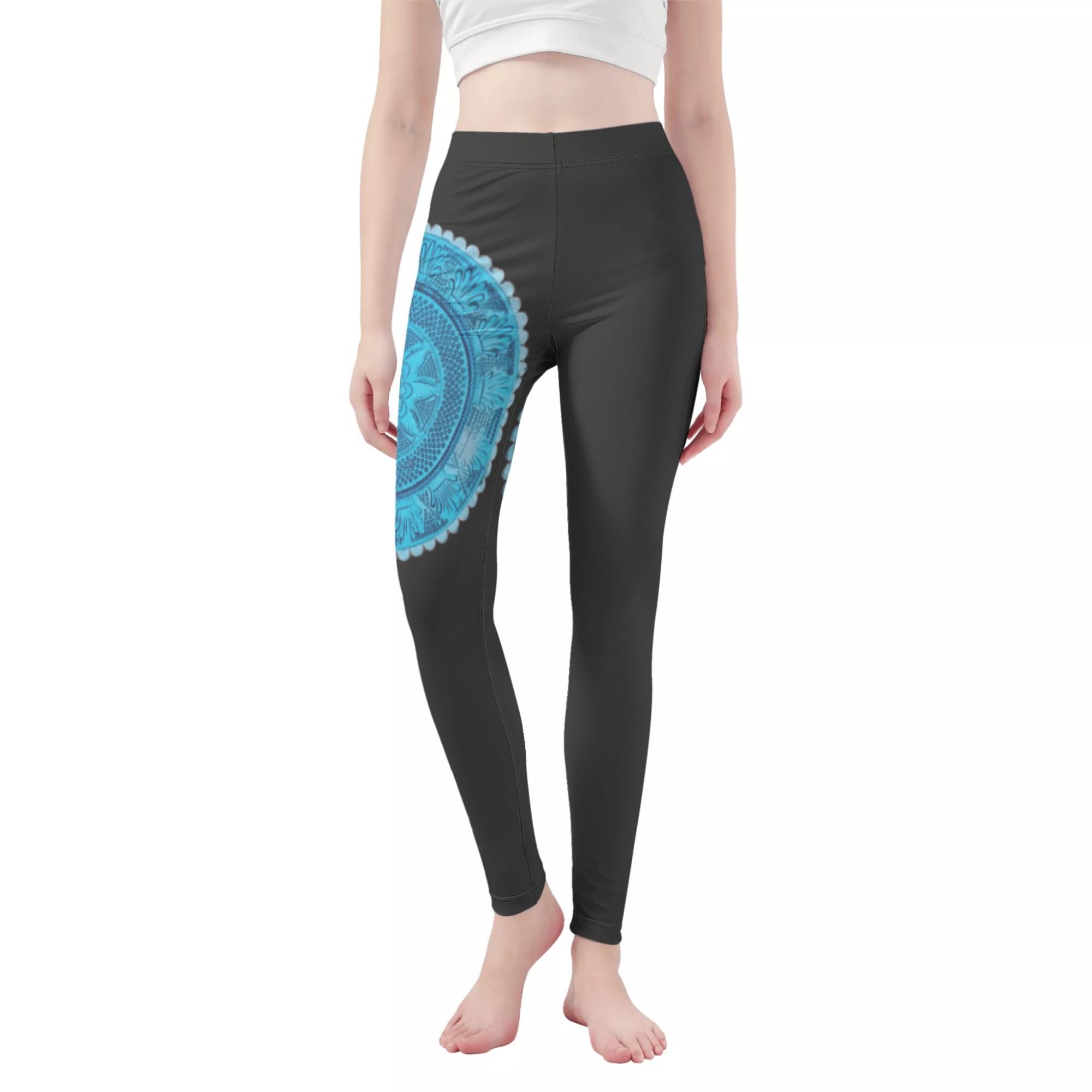 水色ガラスプレートのデザイン(レギンス 10分丈) レギンス 10分丈 レディース アート 青 水色 模様 レ..