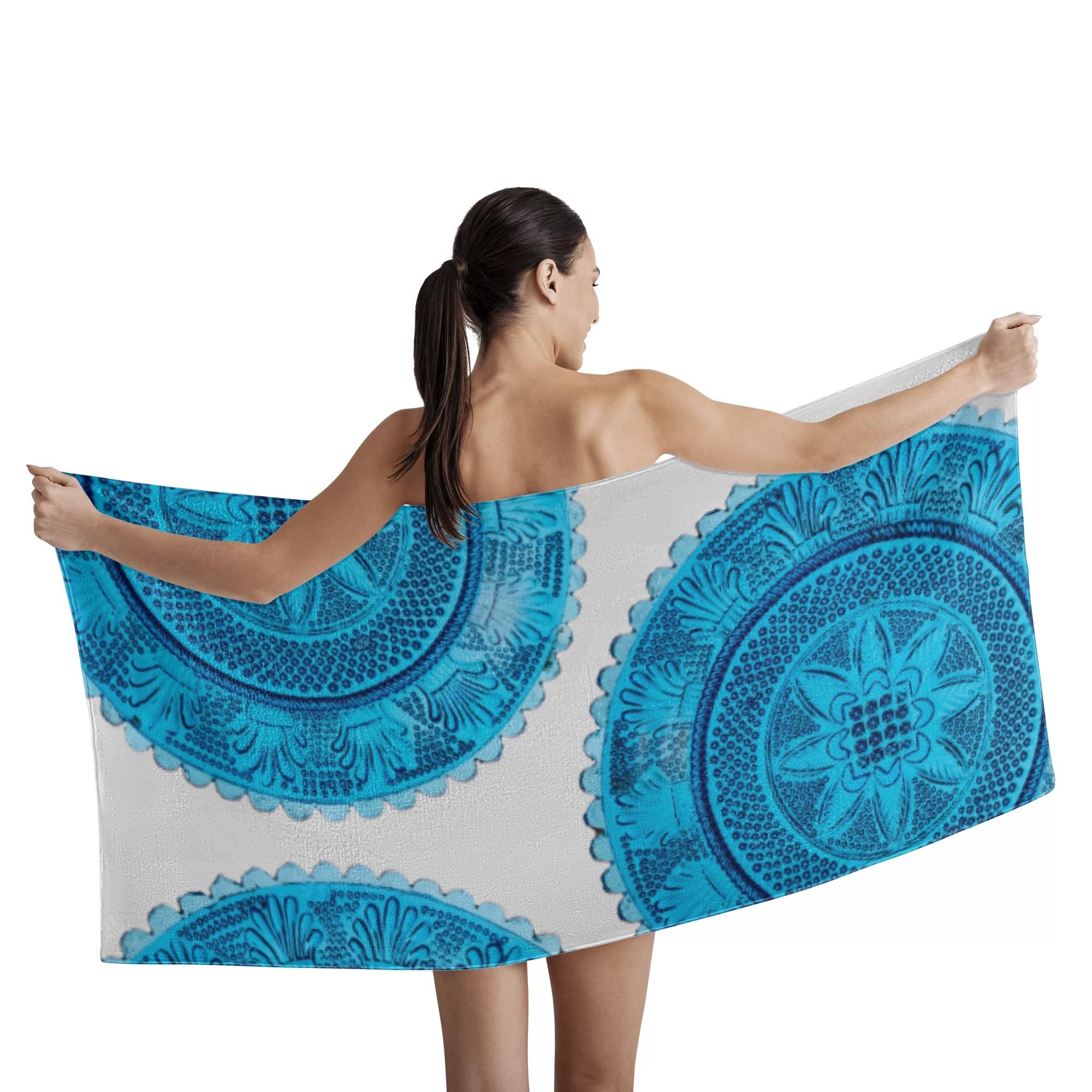 水色ガラスプレートのデザイン(バスタオル) バスタオル ユニセックス ホームデコレーション アート 青 ..