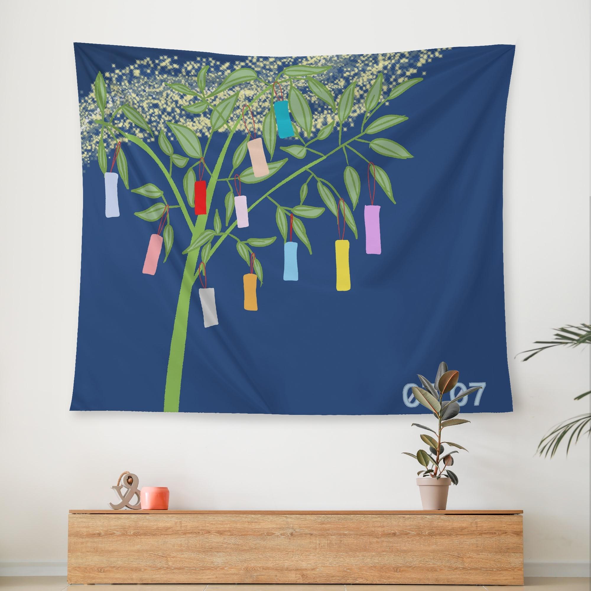 七夕(タペストリー) タペストリー ユニセックス ホームデコレーション アート 七夕 願い 松浦はれ _ID018