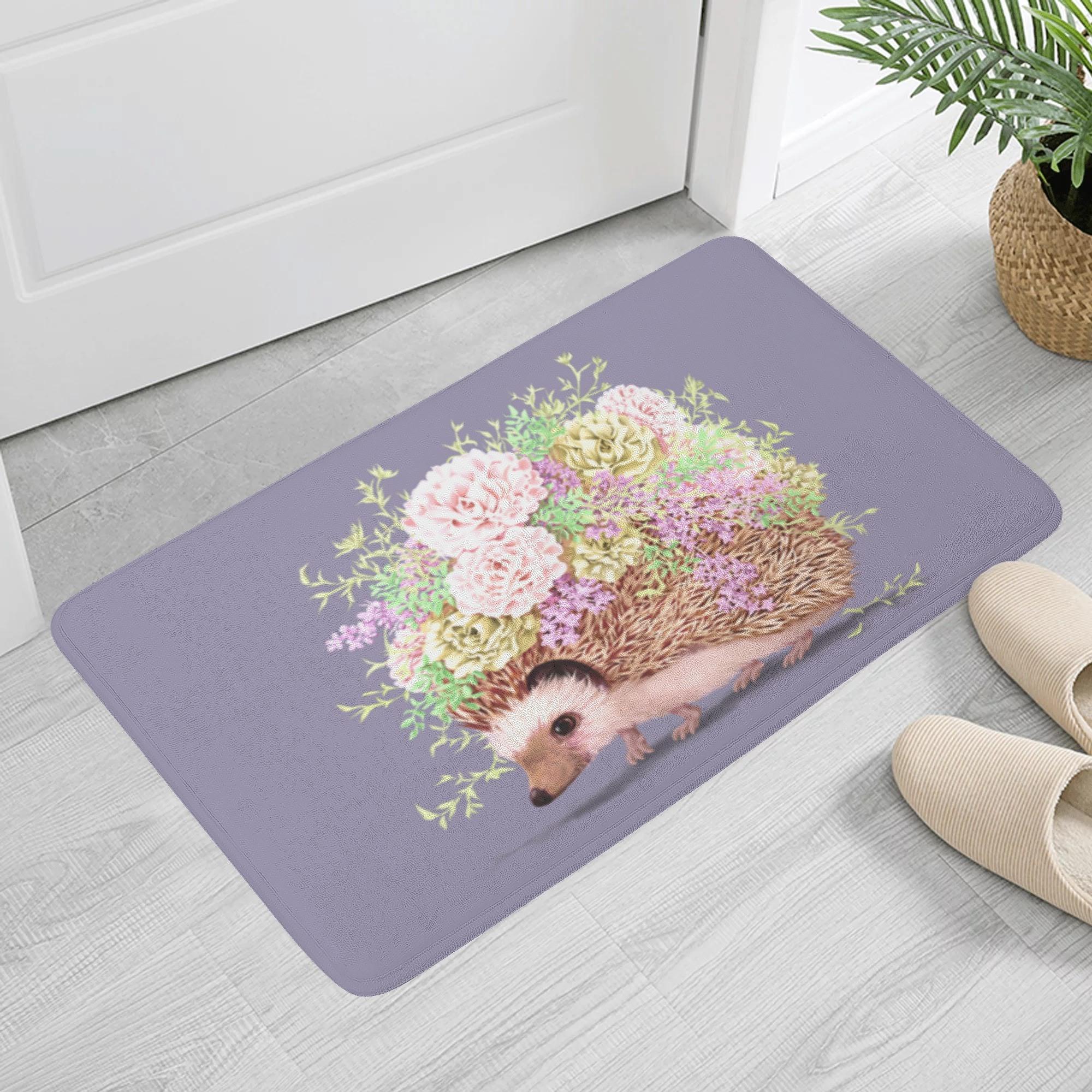 花ハリネズミ / MAIART (ふんわりドアマット) ふんわりドアマット ユニセックス ホームデコレーション 動物 アート 花柄 可愛い 花 ハリネズミ 綺麗 お洒落 パステル mai _ID018